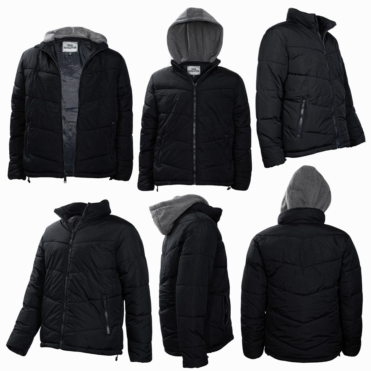 Men's Warm Winter Wholesale Coats in Black & Assorted Sizes - Bulk Case of 12 Winter Jackets