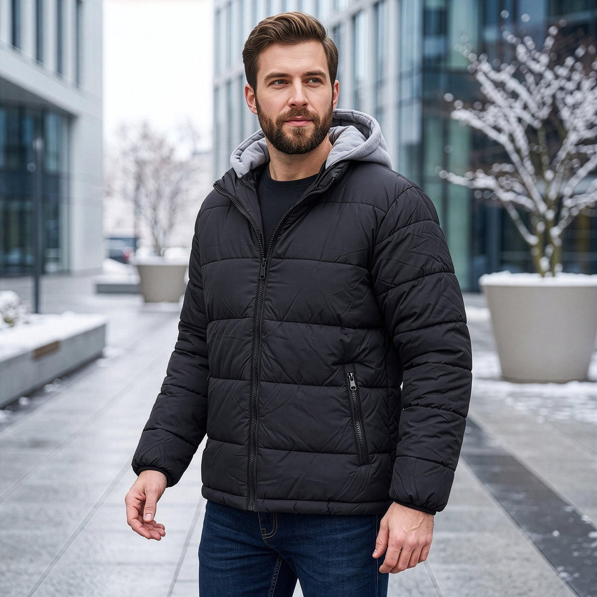 Men's Warm Winter Wholesale Coats in Black & Sizes - Bulk Case of 12 Winter Jackets