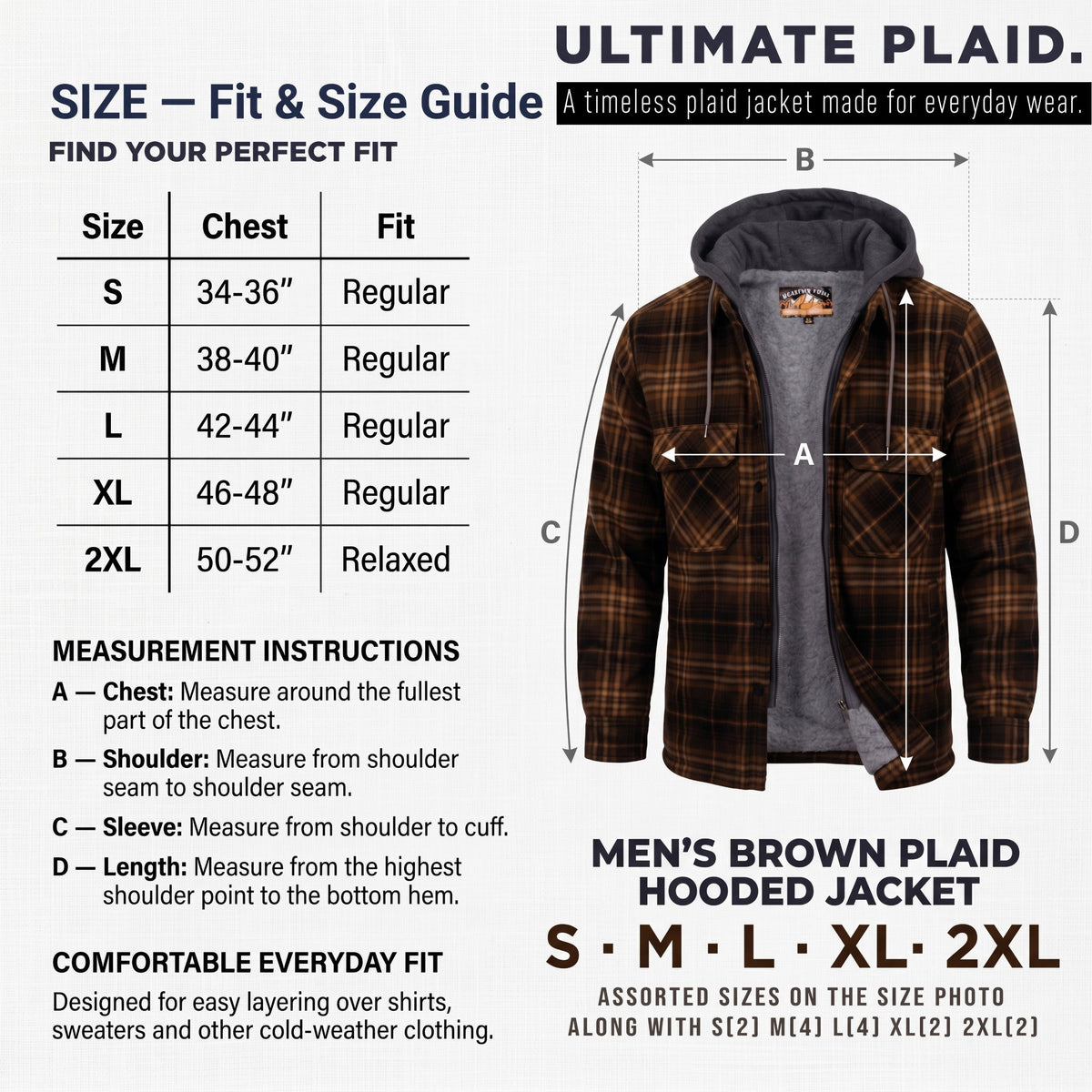 Men's Plaid Hooded Winter Coats in Black/Gold & Assorted Sizes - Bulk Case of 12 Winter Jackets