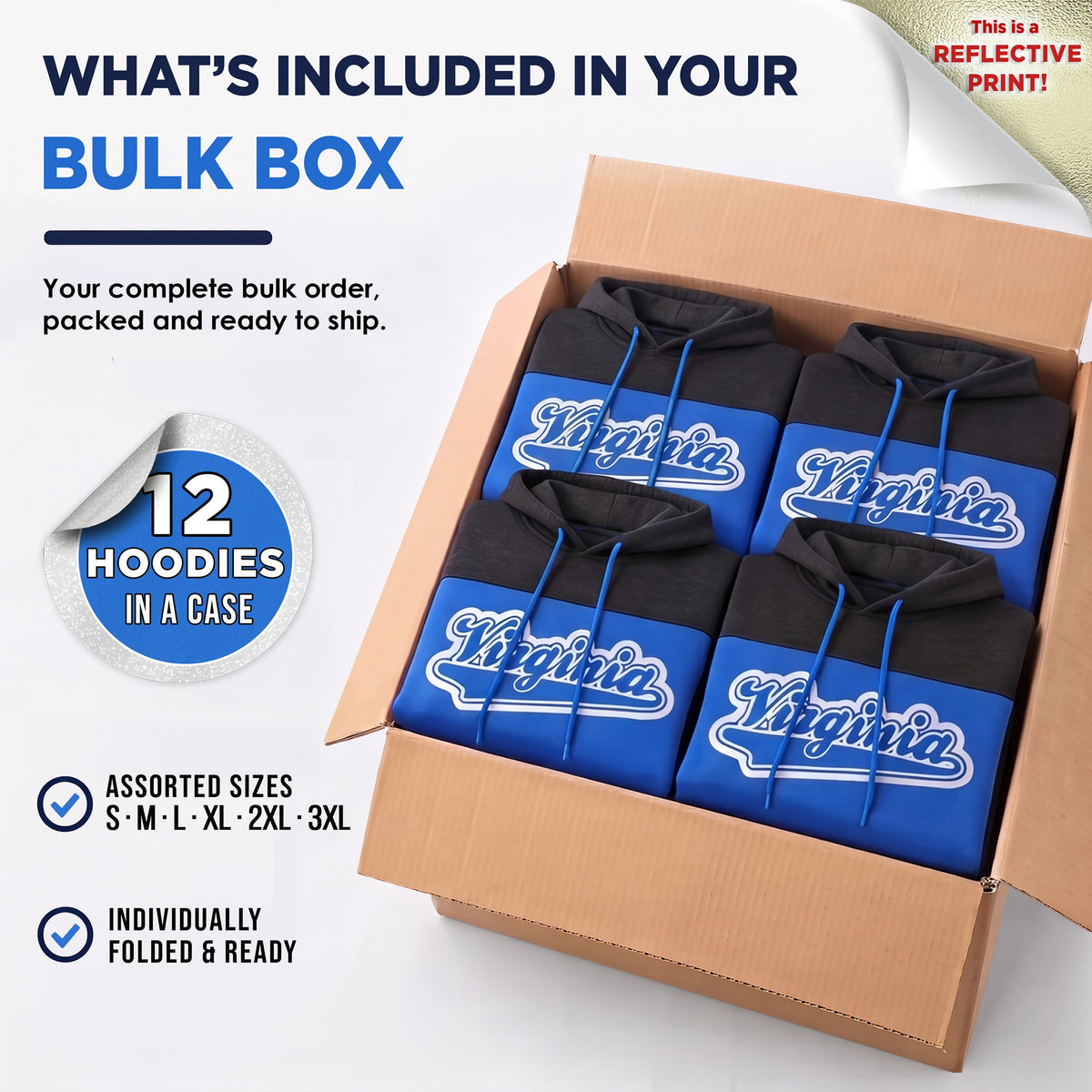 Winter Hoodie Virginia Assorted Sizes - Bulk Case of 12
