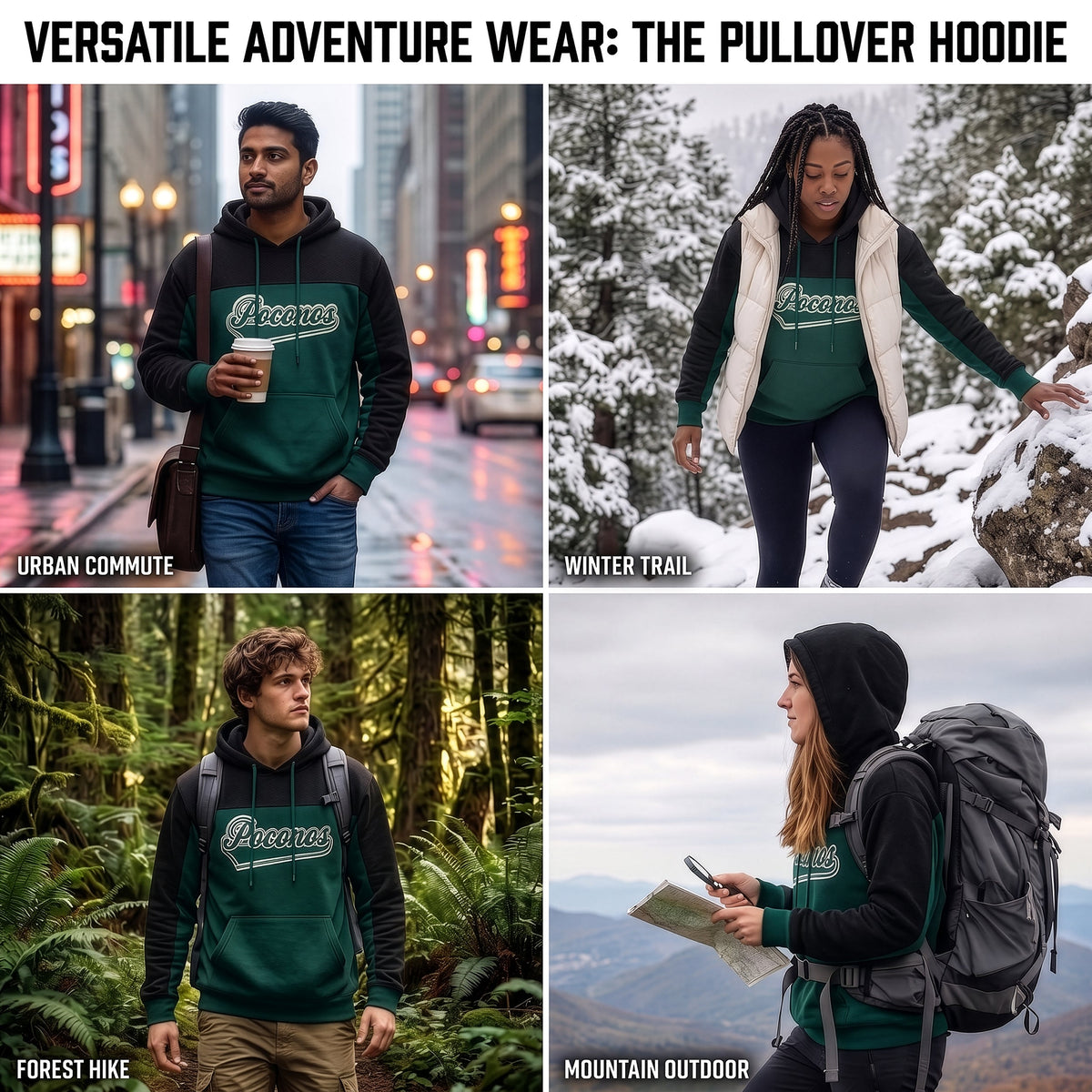 Winter Hoodie Poconos Assorted Sizes - Bulk Case of 12