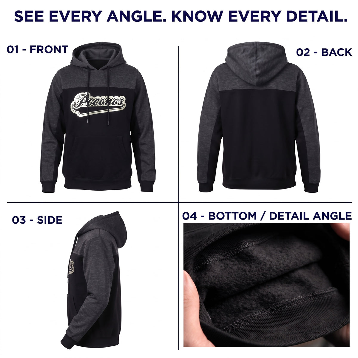 Winter Hoodie Poconos Assorted Sizes - Bulk Case of 12