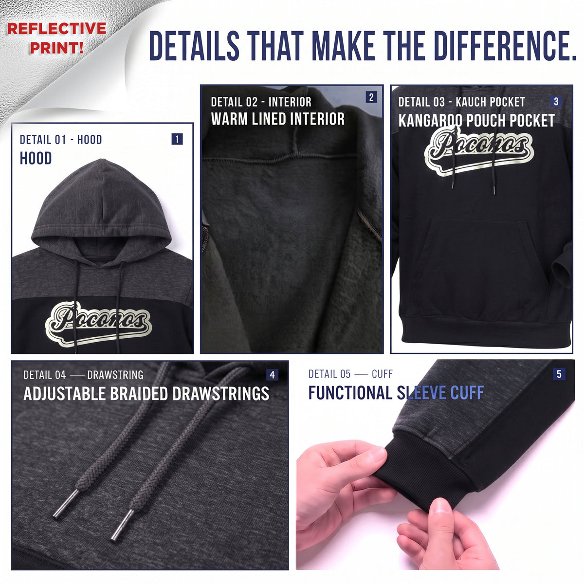 Winter Hoodie Poconos Assorted Sizes - Bulk Case of 12