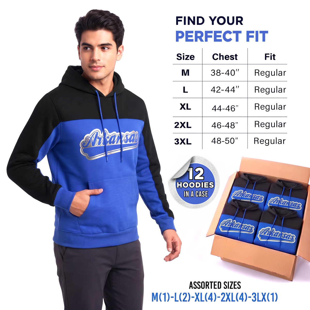 Winter Hoodie Arkansas Assorted Sizes - Bulk Case of 12