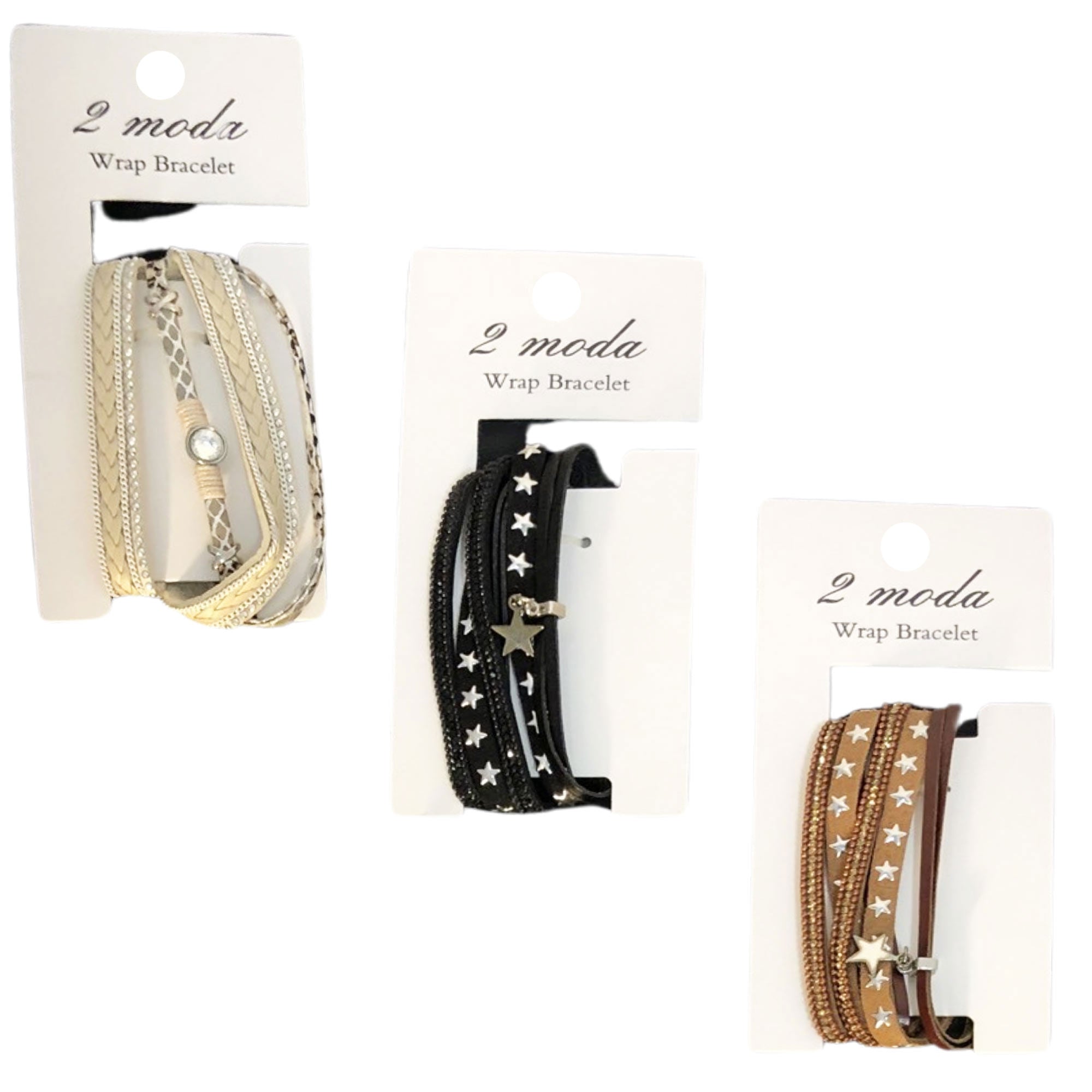 CLEARANCE WRAP BRACELETS ON A RETAIL CARD (CASE OF 36 - $1.75 / PIECE)  Wholesale Bracelets in Assorted Styles & Colors SKU: 5584-36