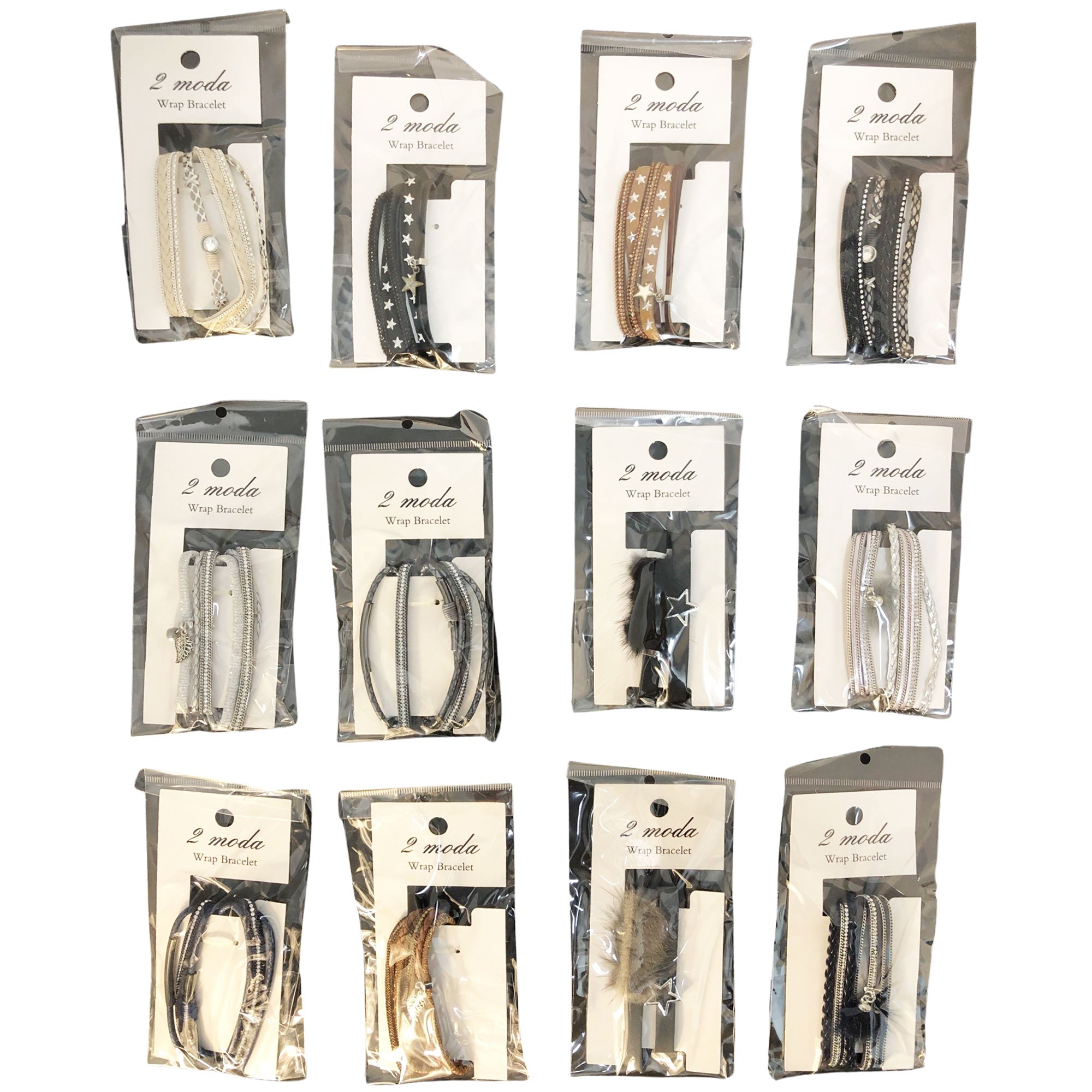 CLEARANCE WRAP BRACELETS ON A RETAIL CARD (CASE OF 36 - $1.75 / PIECE)  Wholesale Bracelets in Assorted Styles & Colors SKU: 5584-36