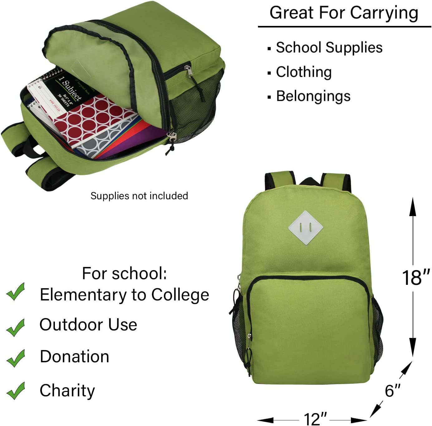 18 Piece Wholesale Deluxe School Supply Kit With 17" Backpack - Bulk Case of 12 Backpacks and Kits