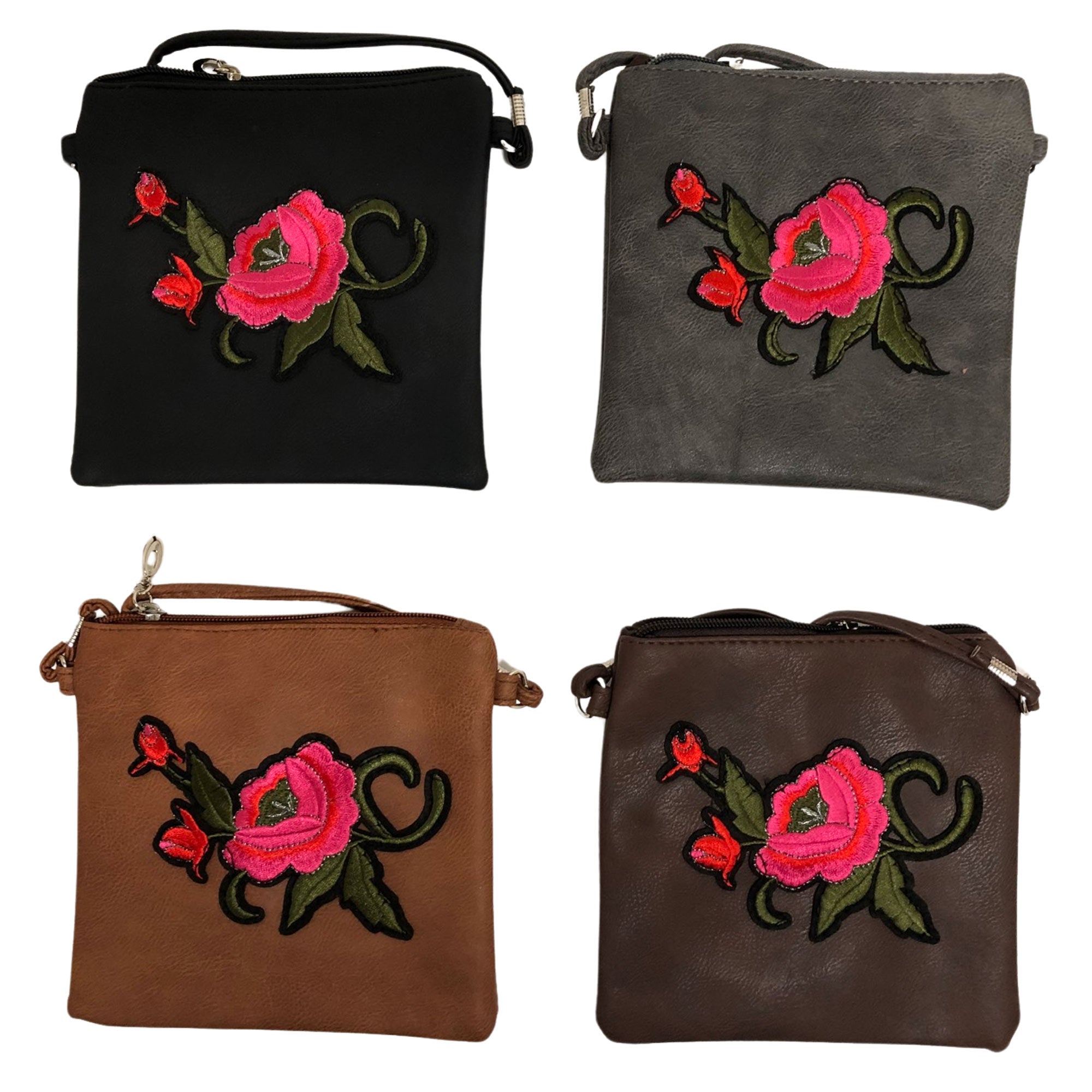 CLEARANCE WOMEN'S ROSE EMBROIDERED CROSSBODY (CASE OF 36 - $1.75 / PIECE)  Wholesale Crossbody with a Rose Embroidered Design SKU: 7304-DK-36