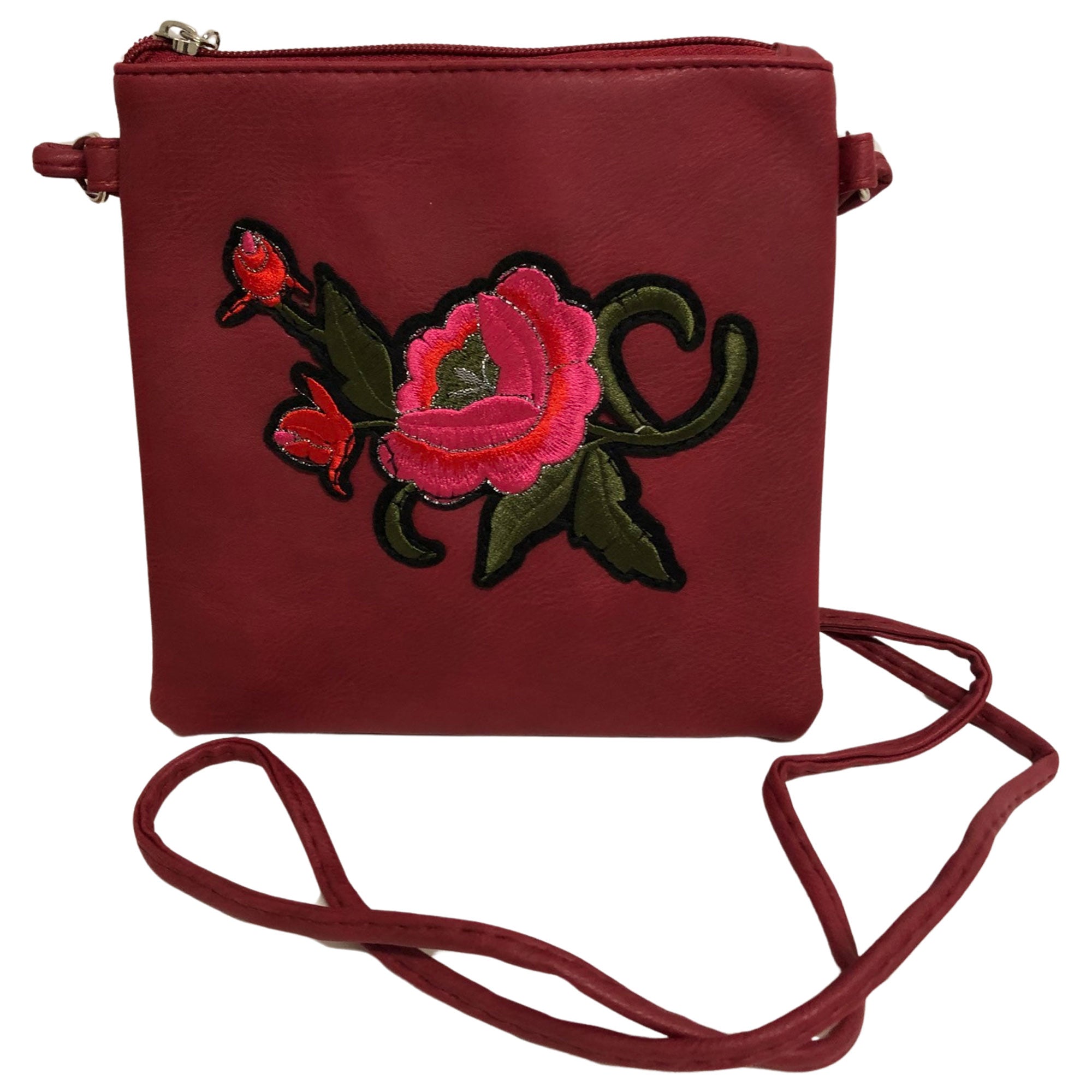 CLEARANCE WOMEN'S ROSE EMBROIDERED CROSSBODY (CASE OF 36 - $1.75 / PIECE)  Wholesale Crossbody with a Rose Embroidered Design SKU: 7304-DK-36