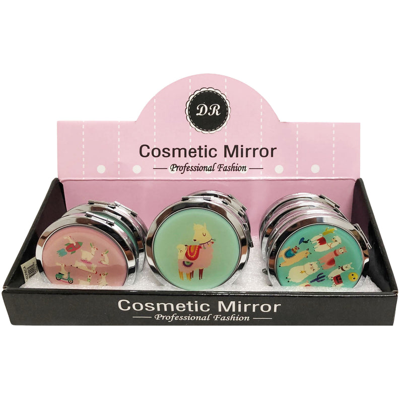 CLEARANCE COSMETIC MIRRORS ALPACA PRINTS (CASE OF 60 - $1.00 / PIECE)  Wholesale Round Cosmetic Mirrors in Elephant Prints SKU: 801-ALPACA-60