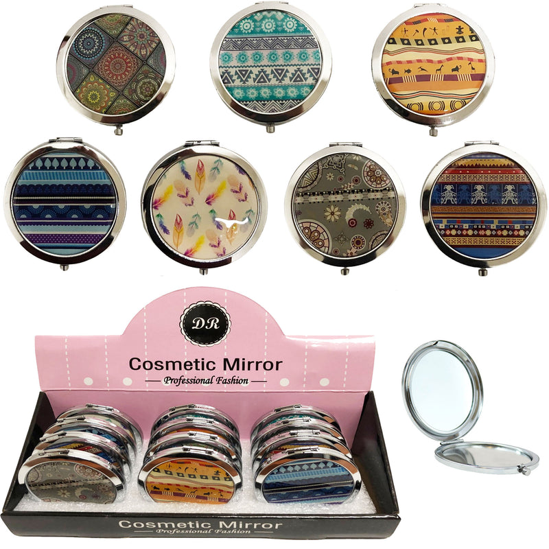 CLEARANCE COSMETIC MIRRORS ASST PRINTS (CASE OF 60 - $1.00 / PIECE)  Wholesale Round Cosmetic Mirrors National Prints SKU: 801-NATIONAL-60