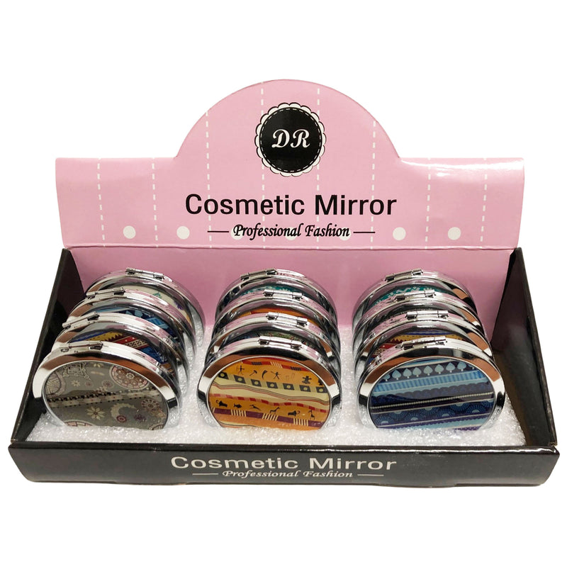 CLEARANCE COSMETIC MIRRORS ASST PRINTS (CASE OF 60 - $1.00 / PIECE)  Wholesale Round Cosmetic Mirrors National Prints SKU: 801-NATIONAL-60