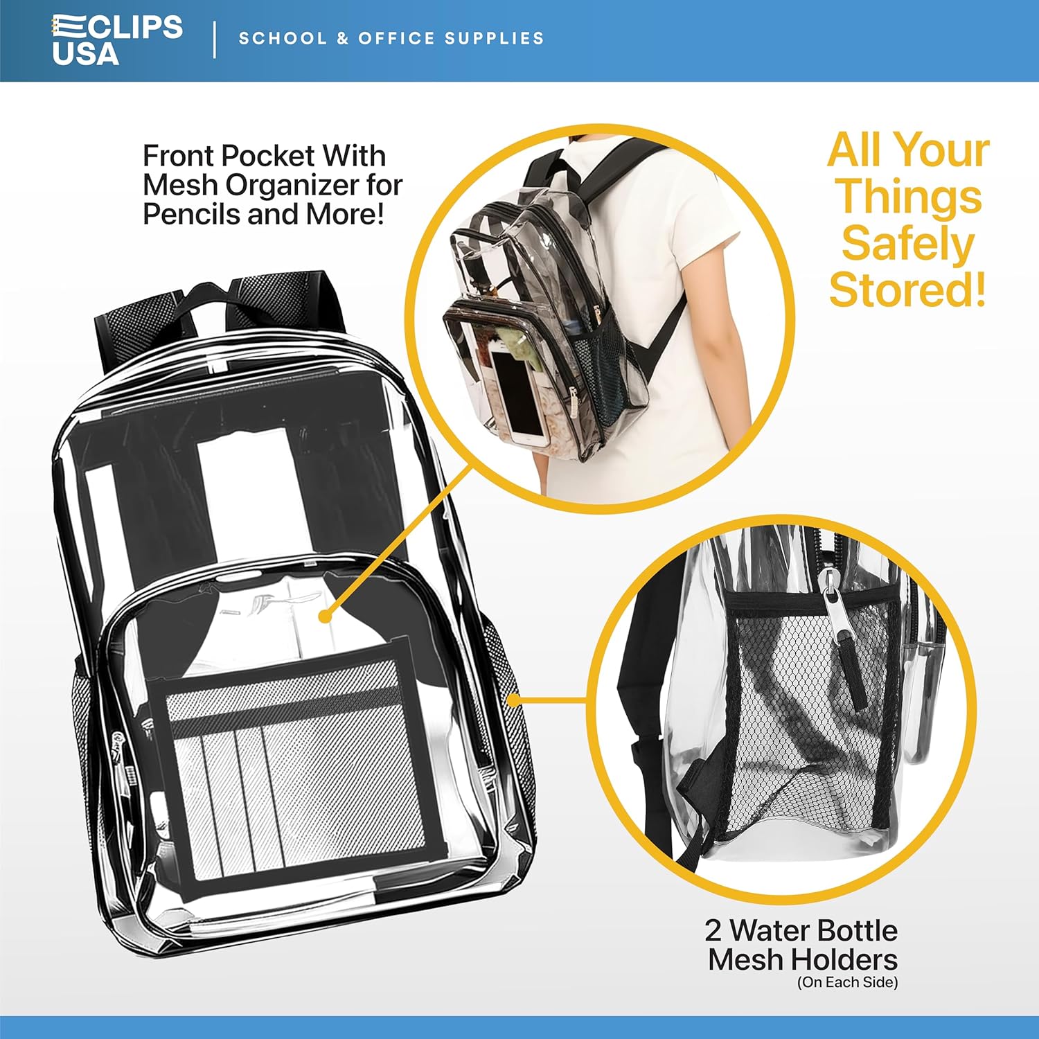 Clear Backpacks 17 Inch – Transparent Bookbags for School, Security, Events – Durable PVC with Reinforced Straps – 24 Pack