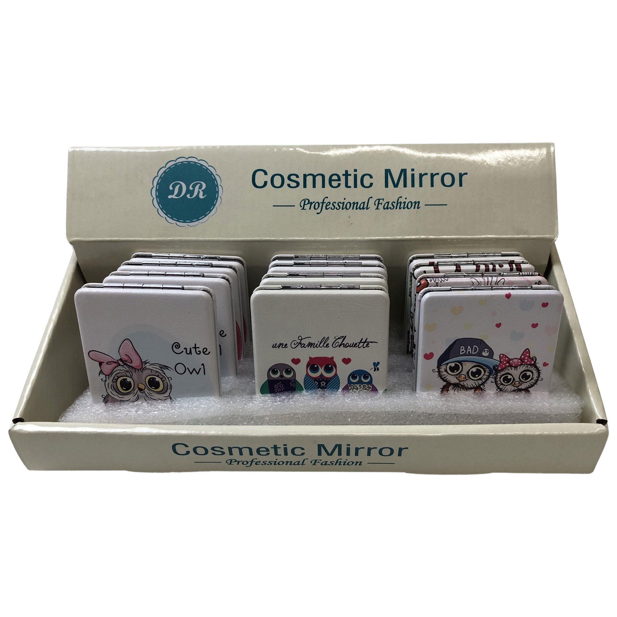 CLEARANCE COSMETIC MIRRORS OWL PRINTS (CASE OF 48 - $1.50 / PIECE)  Wholesale Cosmetic Mirrors in Owl Prints SKU: 901-OWL-48