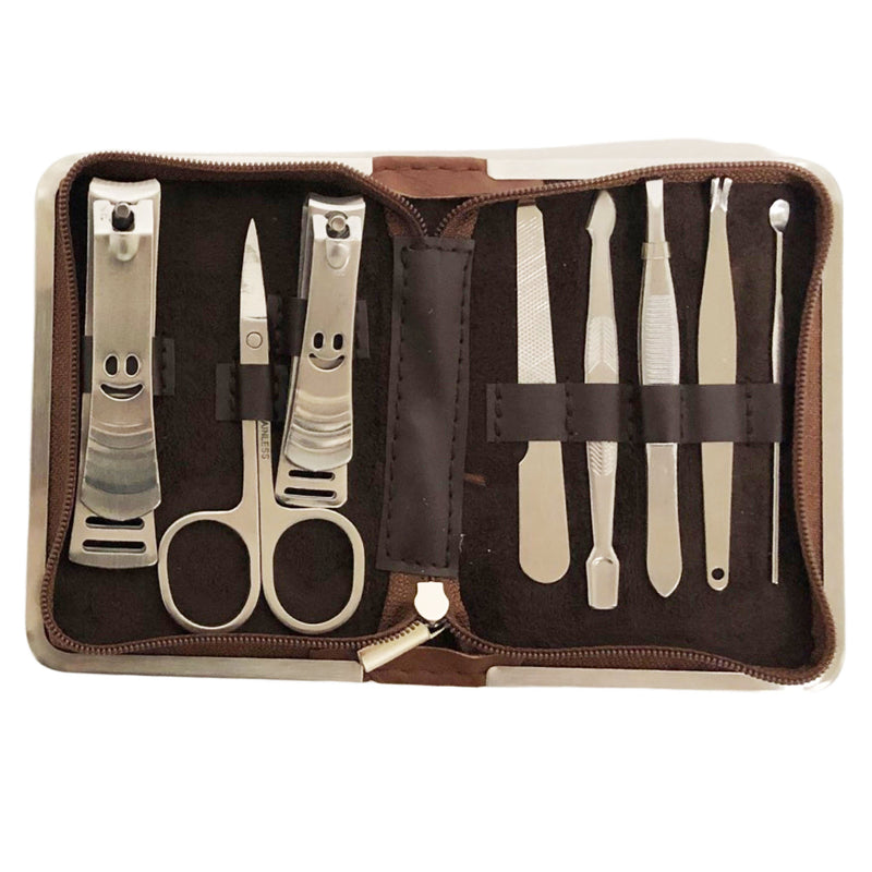 CLEARANCE BROWN MANICURE SET STAINLESS STEEL (CASE OF 24 - $2.50 / PIECE)  Wholesale 8 Piece Stainless Steel Manicure Set in Brown SKU: 9598-LE-BROWN-24