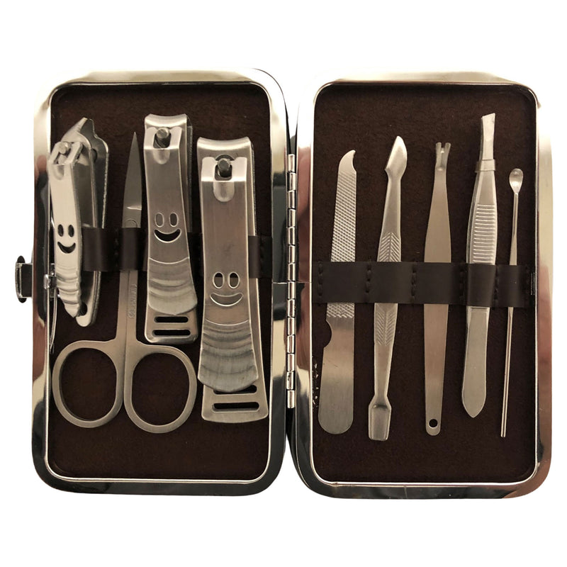 CLEARANCE MANICURE SET IN BROWN LEOPARD CASE (CASE OF 24 - $2.50 / PIECE)  Wholesale 9 Piece Stainless Steel Manicure Set in Brown Leopard SKU: 9699-LEO-BROWN-24