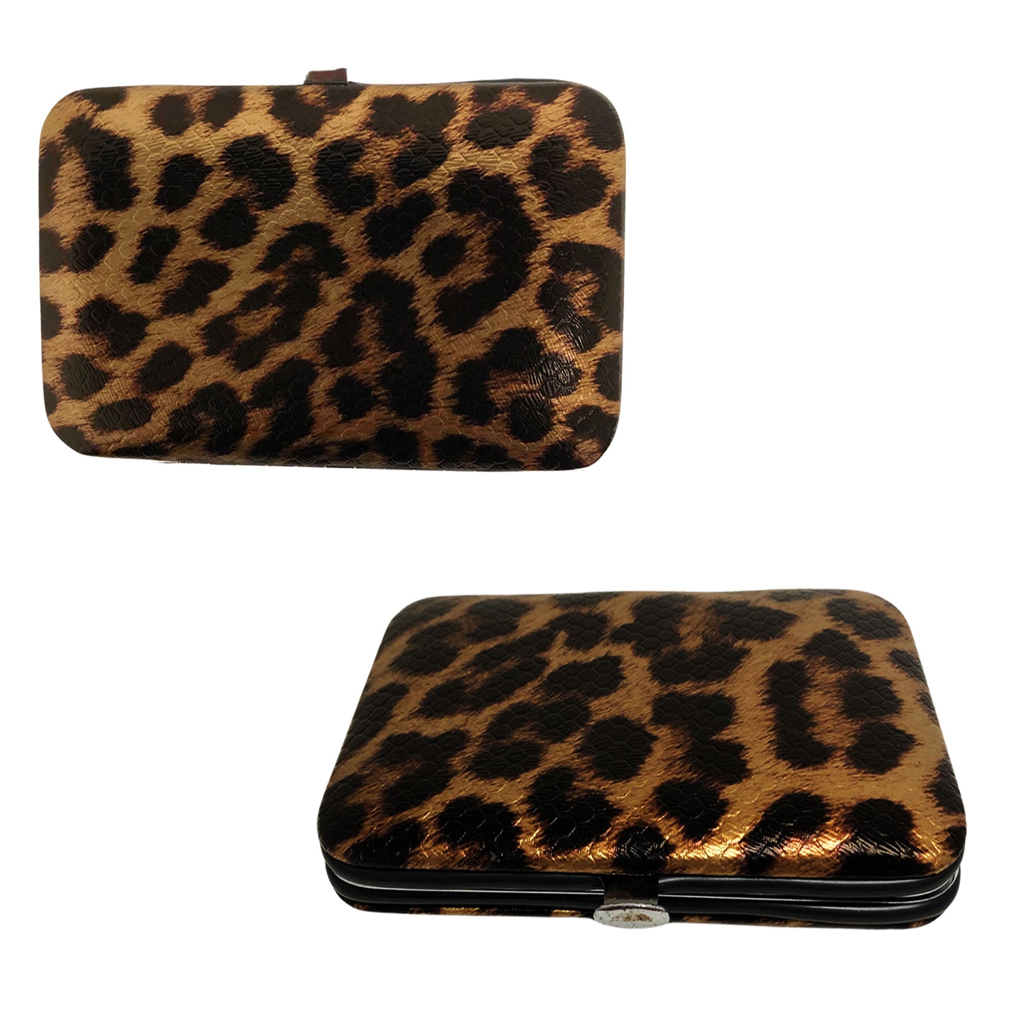 CLEARANCE MANICURE SET IN GOLD LEOPARD CASE (CASE OF 24 - $2.50 / PIECE)  Wholesale 9 Piece Stainless Steel Manicure Set in Gold Leopard SKU: 9699-LEO-GOLD-24