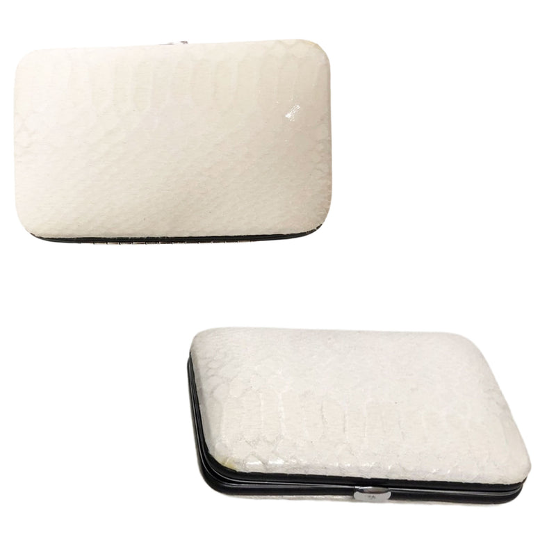 CLEARANCE SNAKE  PRINT MANICURE SET (CASE OF 24 - $2.50 / PIECE)  Wholesale 9 Piece Stainless Steel Manicure Set in Silver White Snake SKU: 9699-SNK-SILVER-24