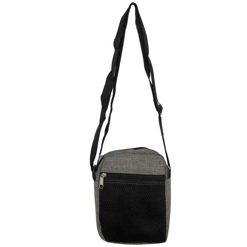 CLEARANCE UNISEX GRAY SHOULDER BAG (CASE OF 48  - $1.75 / PIECE)  Gray with Black Mesh Back Pocket SKU: 9713-48