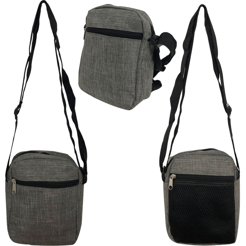 CLEARANCE UNISEX GRAY SHOULDER BAG (CASE OF 48  - $1.75 / PIECE)  Gray with Black Mesh Back Pocket SKU: 9713-48