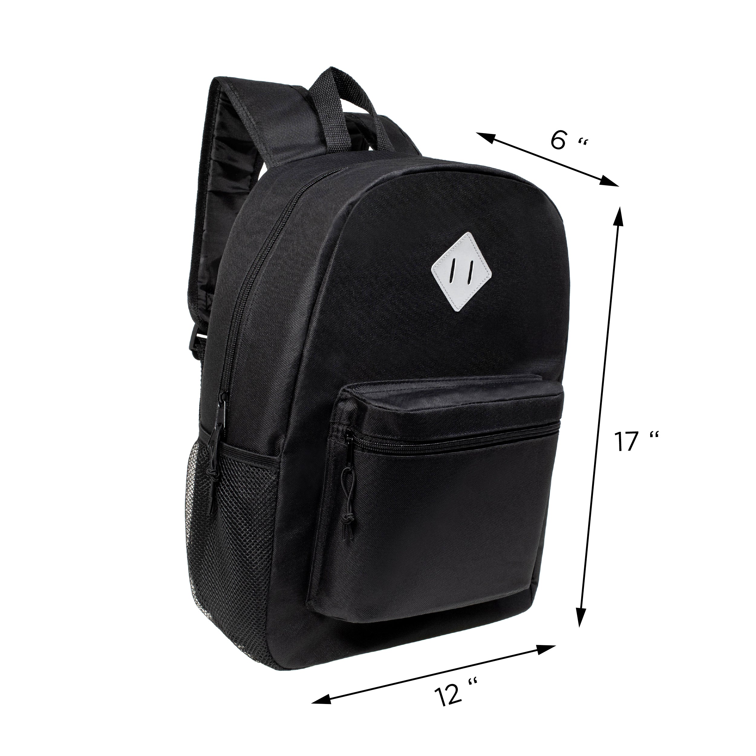 17" Wholesale Backpack in Black with Designer Inspired Patch - Bulk Case of 24