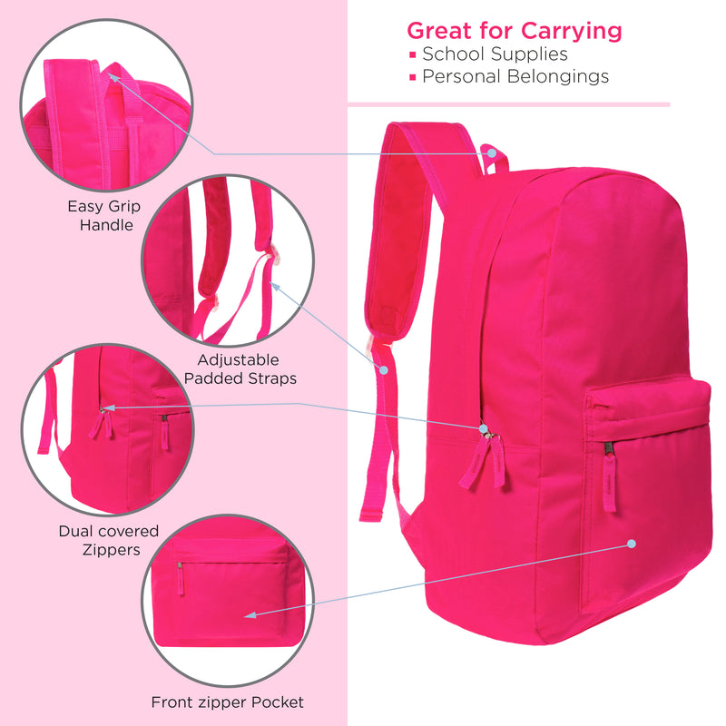 17" Bright Wholesale School Backpack in 6 Colors for Kids - Bulk Case of 24 Backpacks