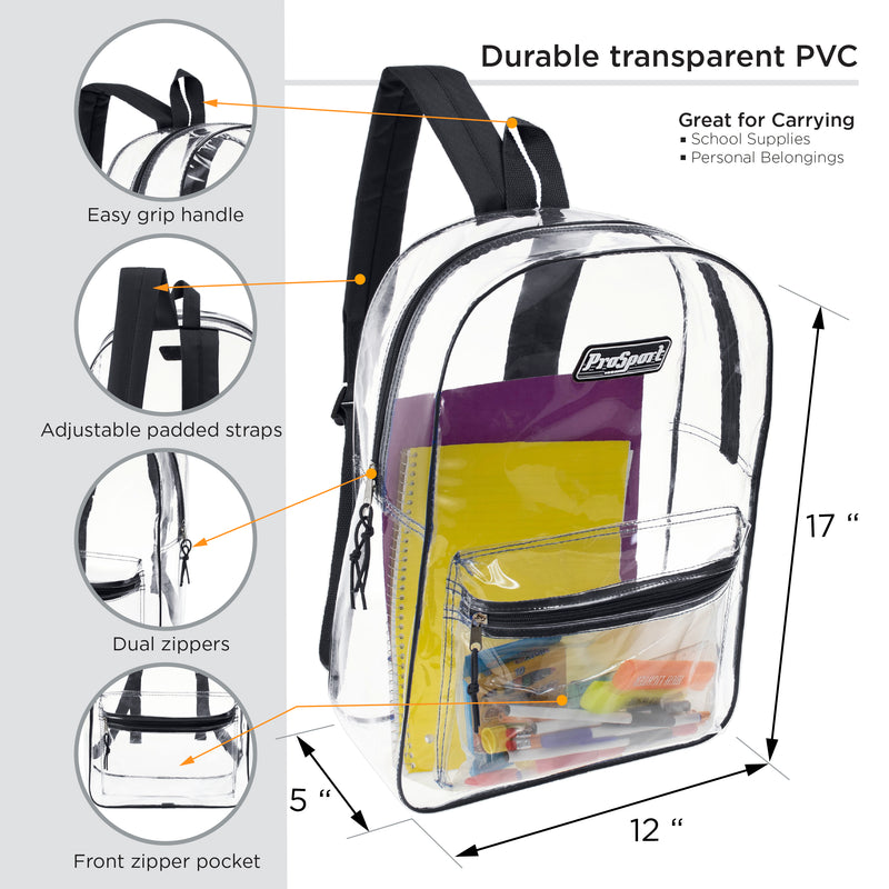 17" Transparent Wholesale Backpack in Assorted Color - Bulk Case of 24