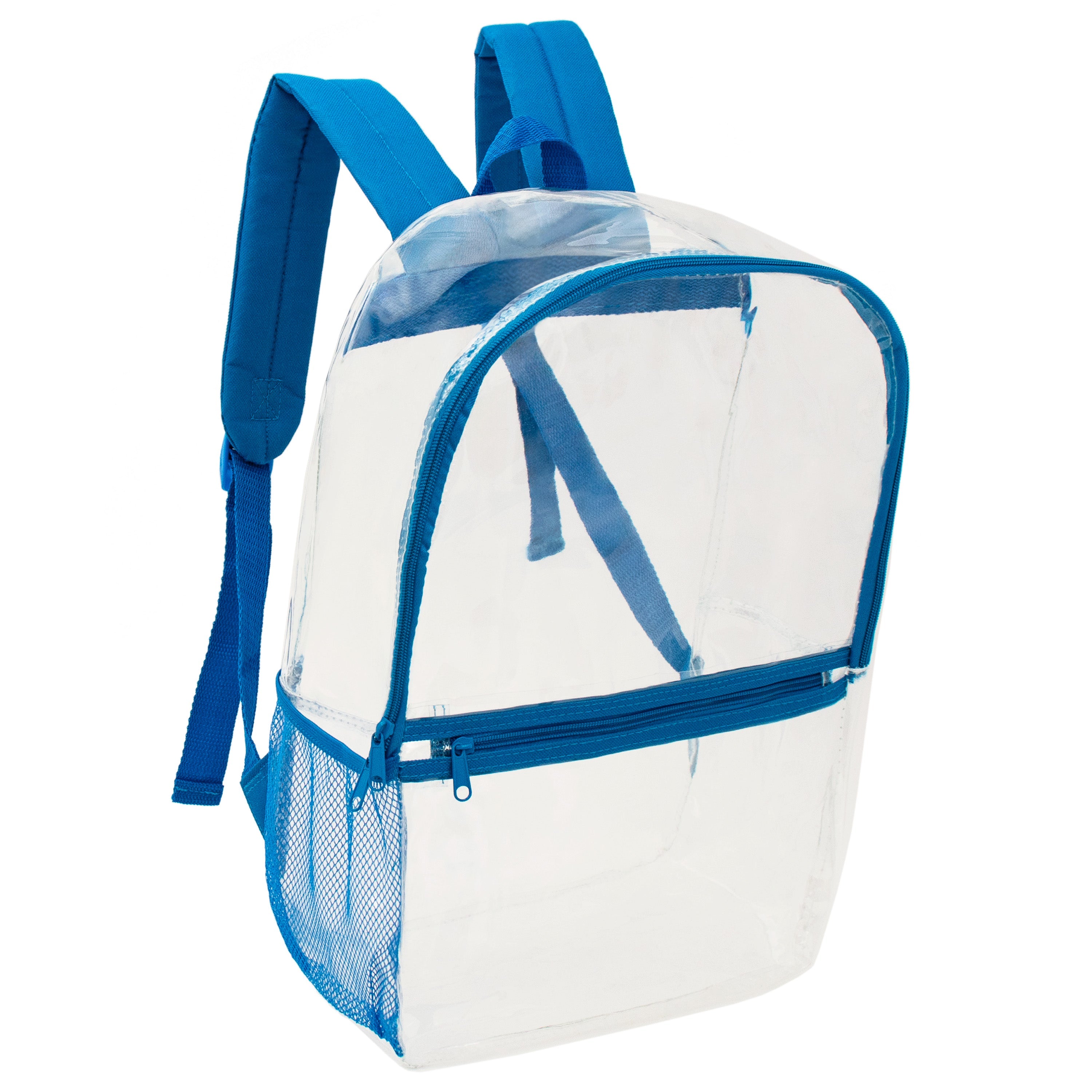 17" Clear Wholesale Backpacks in Assorted Colors & 12 Bulk School Supply Kits of Your Choice