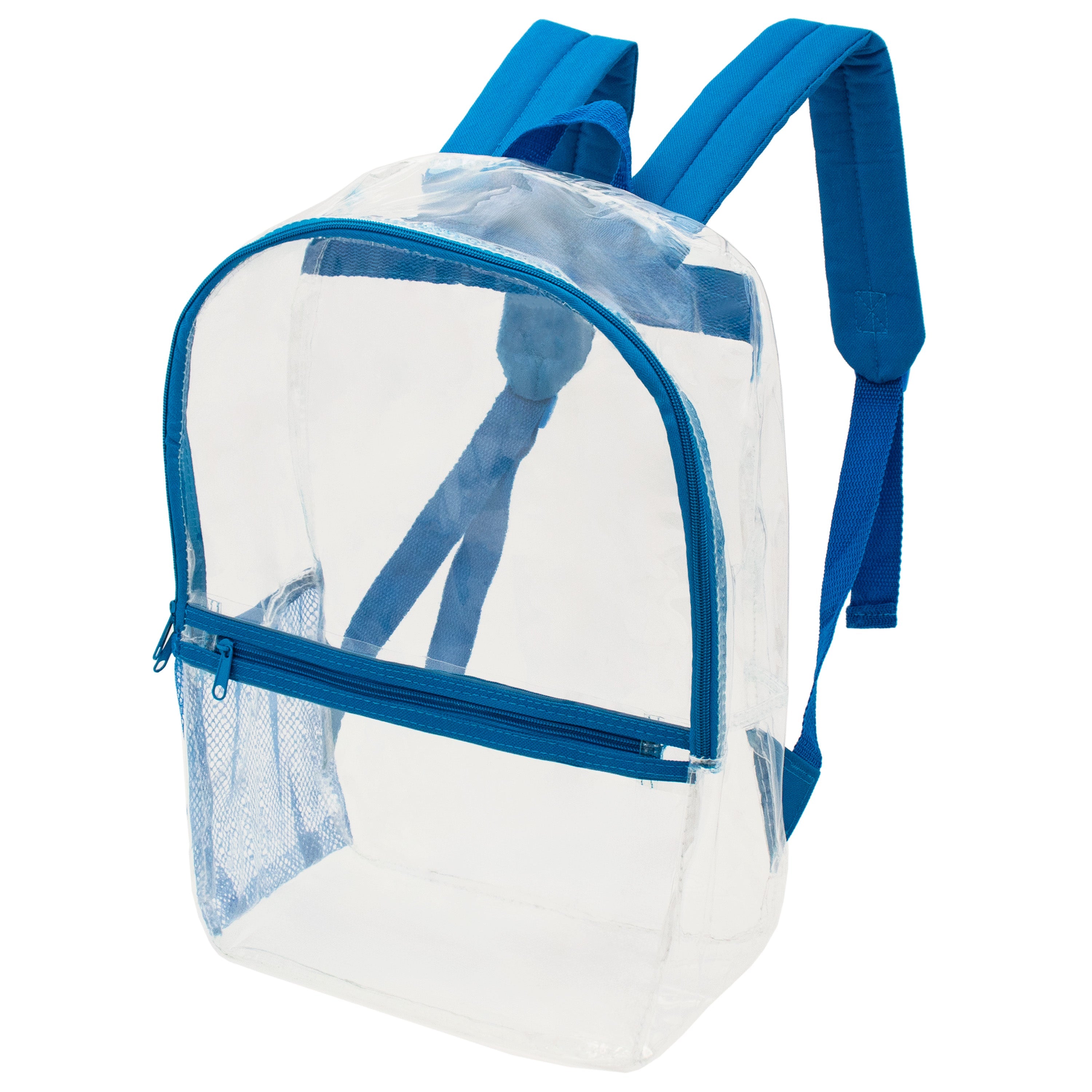 17" Clear Wholesale Backpacks in Assorted Colors & 12 Bulk School Supply Kits of Your Choice