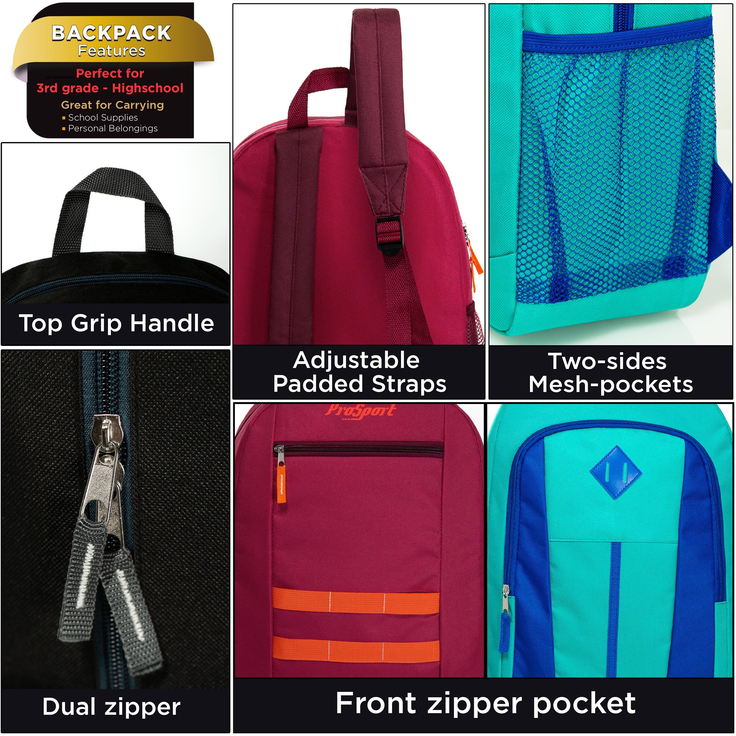 17" Bulk Backpacks for Boys and Girls In 4 Assorted Colors - Wholesale Case Of 24