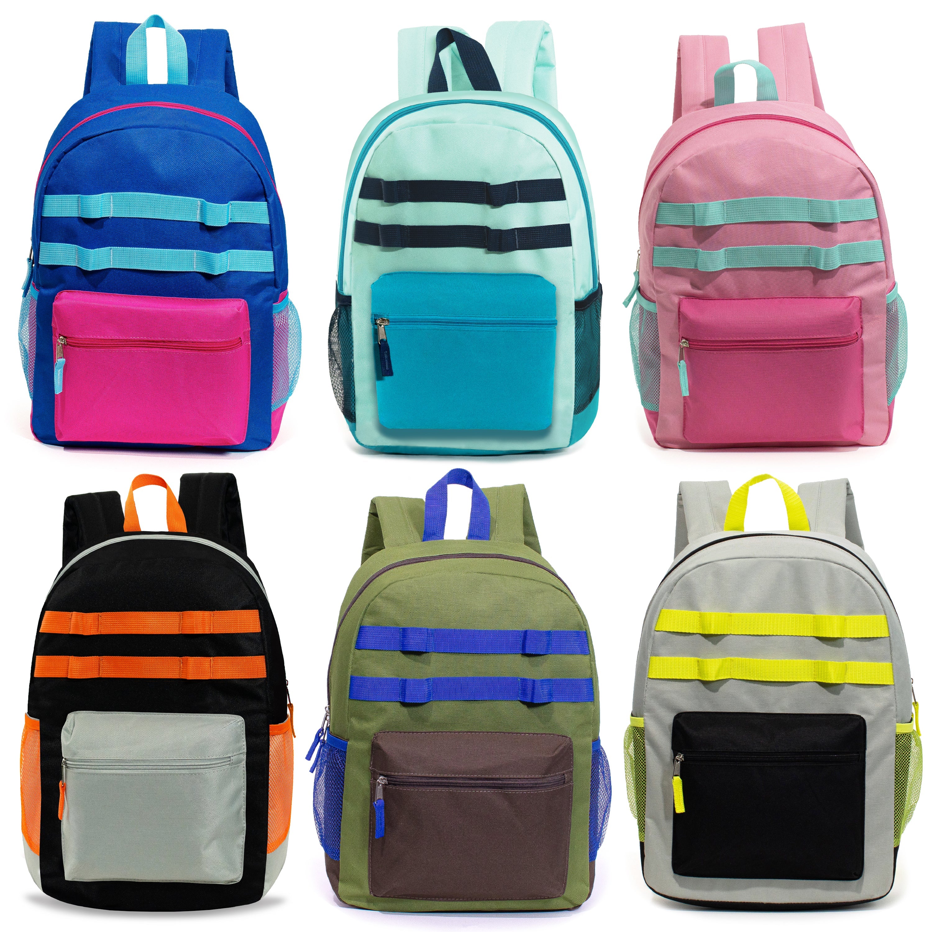 17" Wholesale Bungee Backpacks in 12 Assorted Colors - Bulk Case of 24 Bookbags