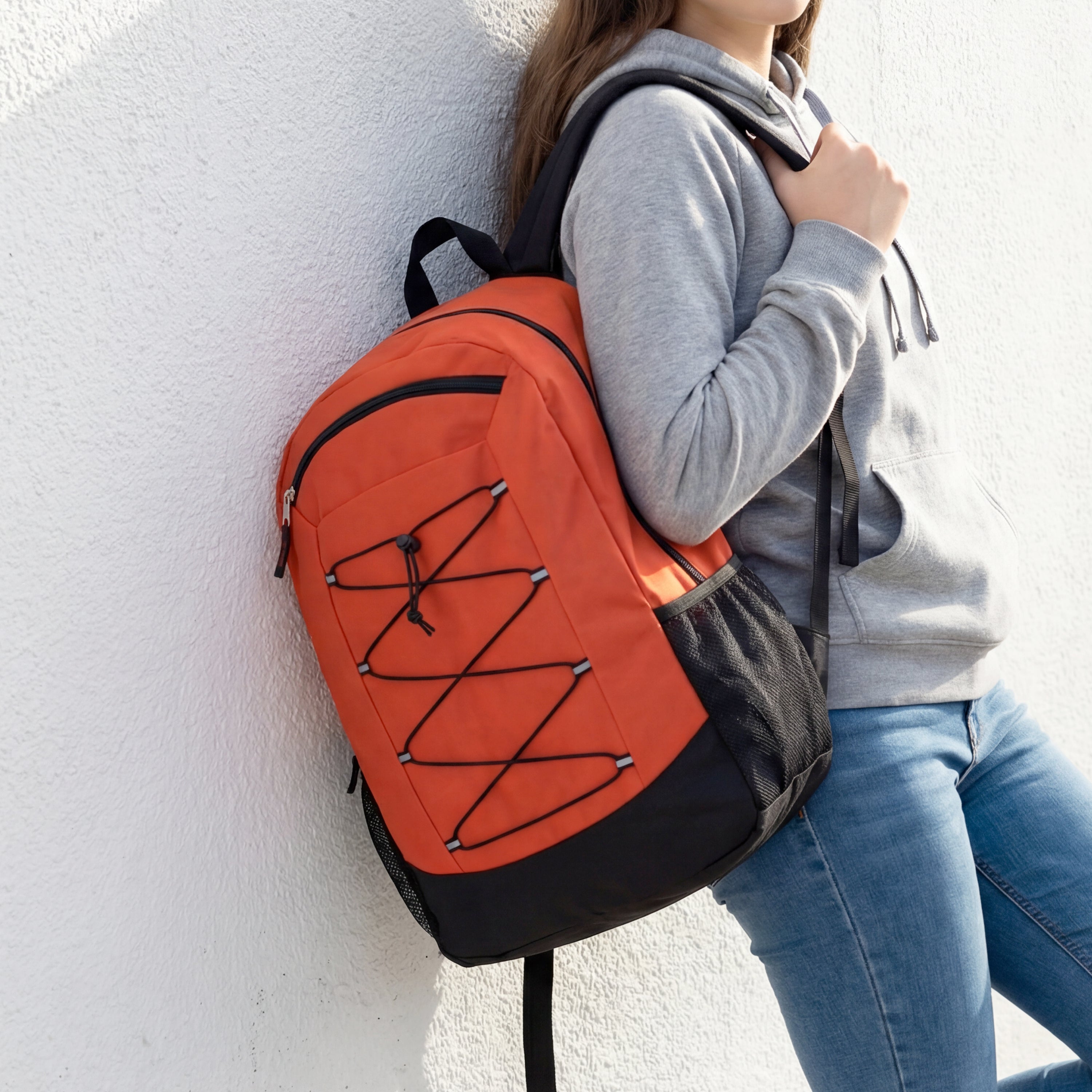 Large Size Deluxe 19" Wholesale Bungee Backpacks | Dual Mesh Side Pockets - Bulk Case of 24