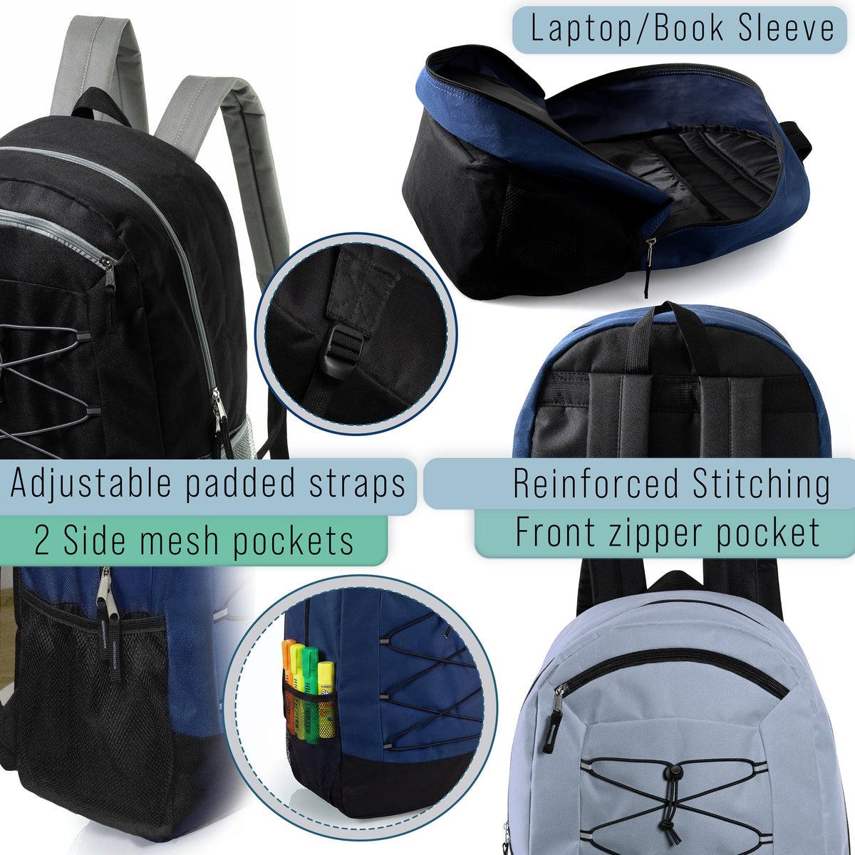 12 Deluxe Padded Large 19" Backpacks with a Laptop Sleeve & Your Choice of 12 Bulk Hygiene Kits - Wholesale Care Package: Homeless, Emergency, Charity