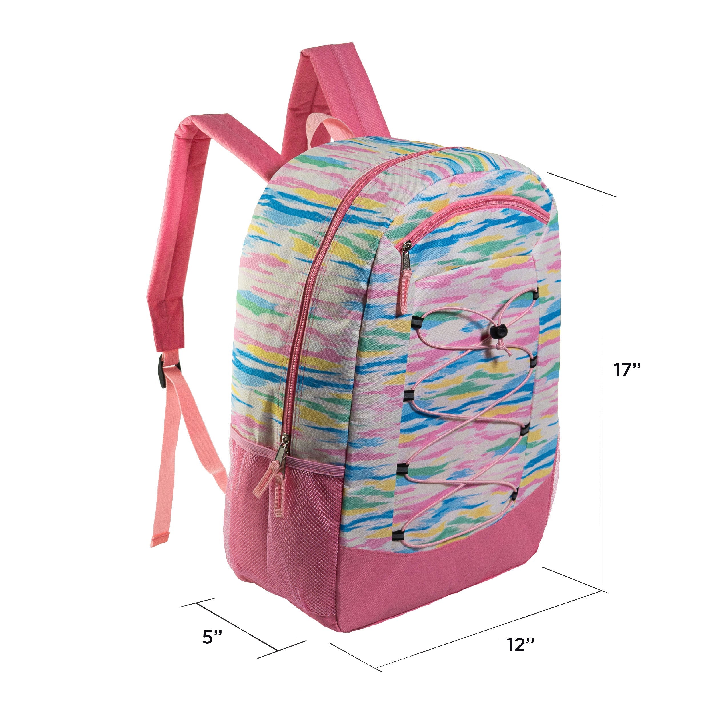12 Wholesale 19" Bungee Backpack in 6 Patterns & 12 Bulk School Supply Kits of Your Choice