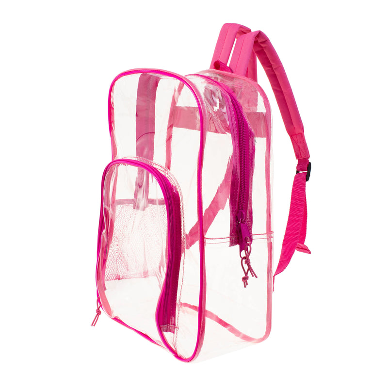 Clear Vinyl Piping Bulk Backpacks in 3 Assorted Colors- Wholesale Case of 24 Bookbags