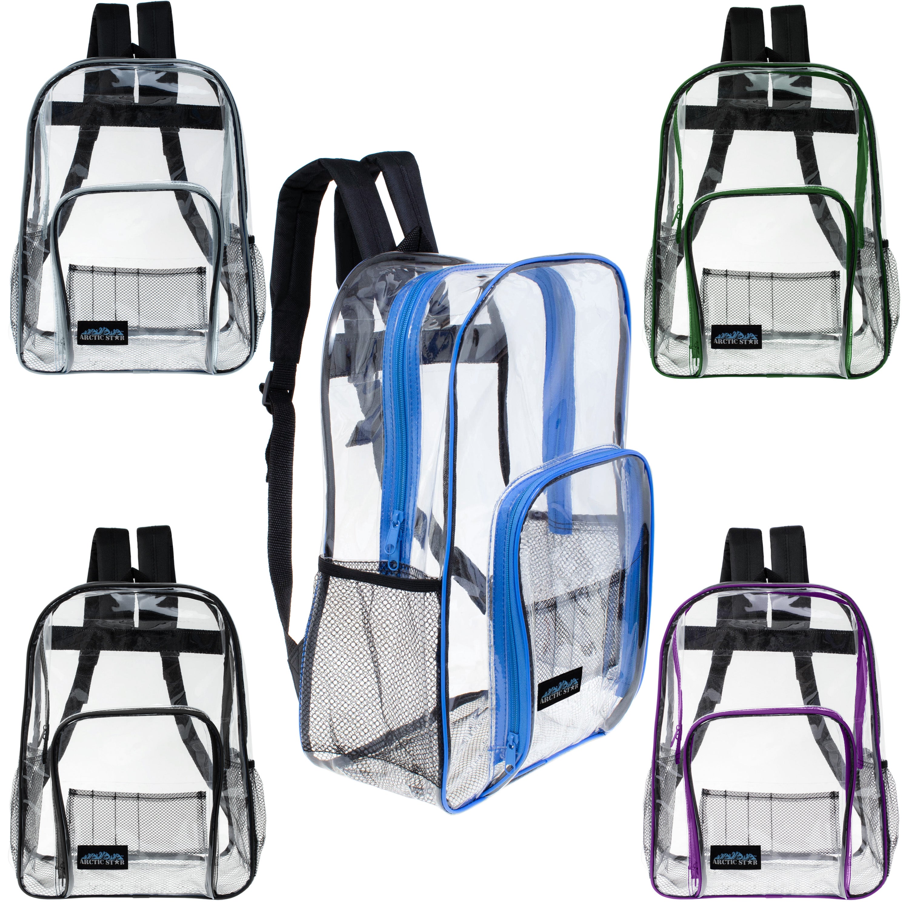 Clear Vinyl Piping Bulk MINI Backpacks - 5 Assorted Colors- Wholesale Case of 24 Bookbags