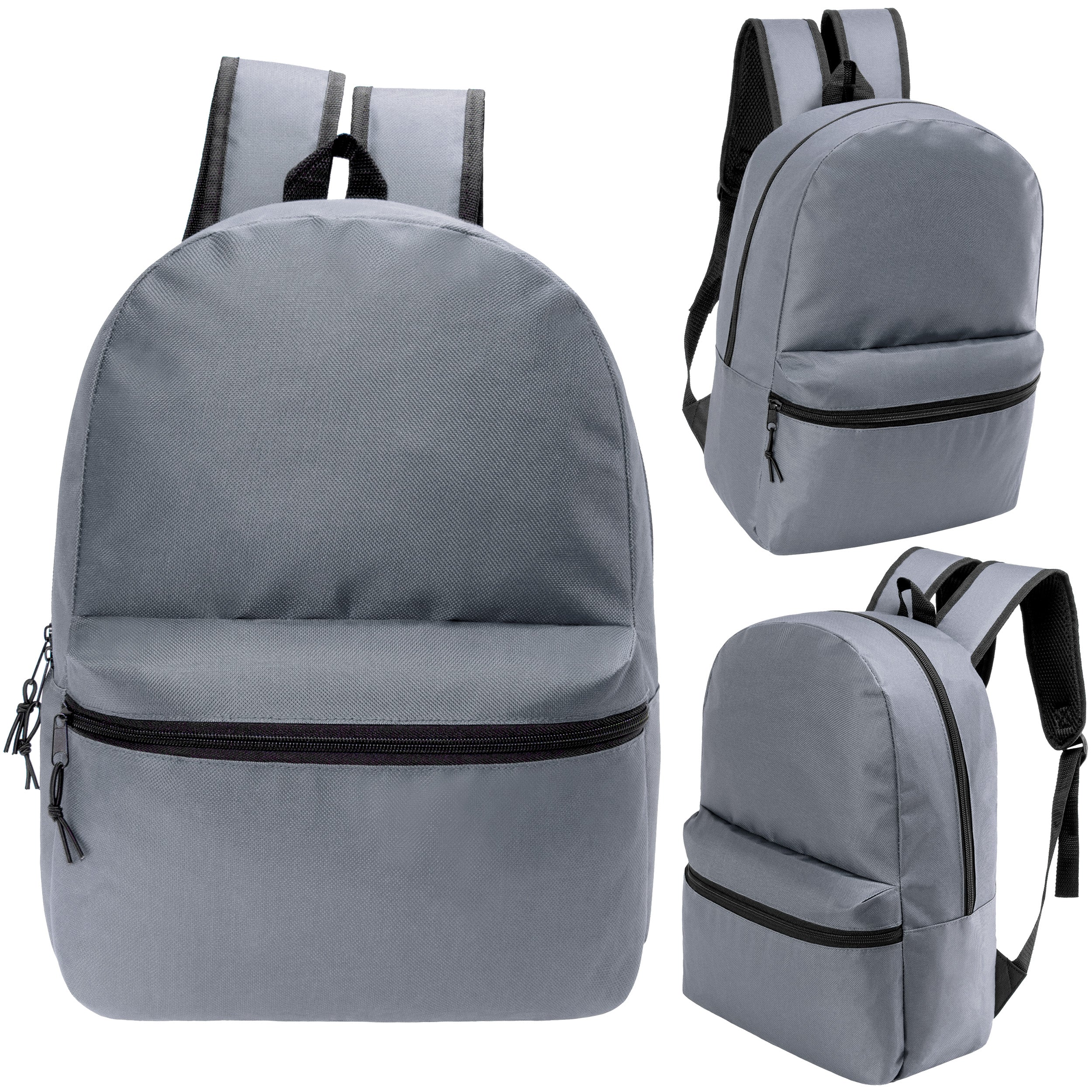 12 Wholesale 17" Basic Backpacks in Cool Gray & 12 Bulk School Supply Kits of Your Choice