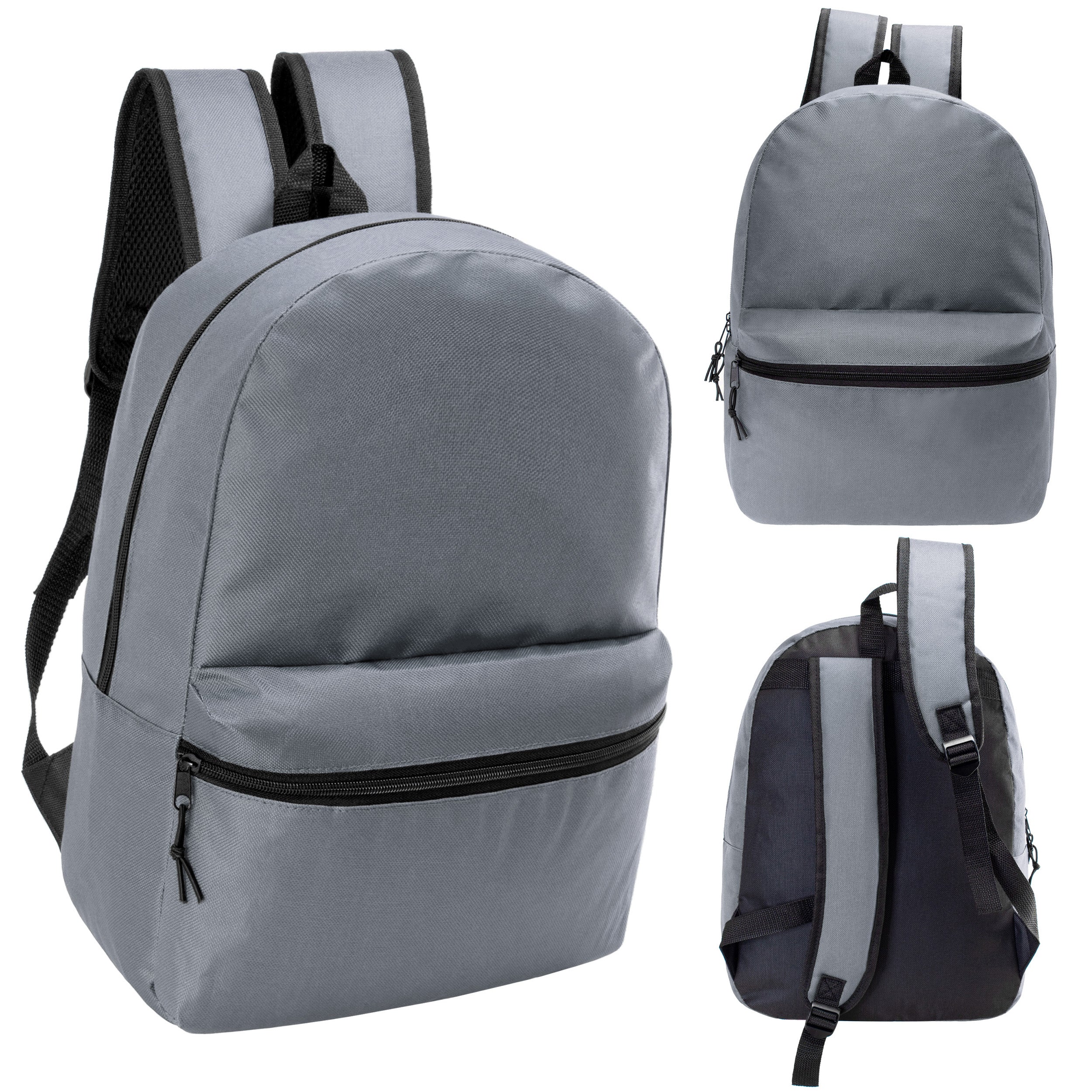 12 Wholesale 17" Basic Backpacks in Cool Gray & 12 Bulk School Supply Kits of Your Choice