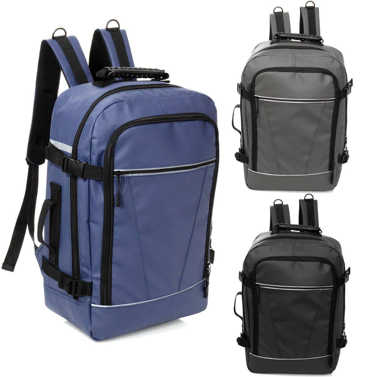 12 Deluxe 18" Travel Backpacks in 3 Colors & Your Choice of 12 Bulk Hygiene Kits - Wholesale Care Package: Homeless, Emergency, Charity