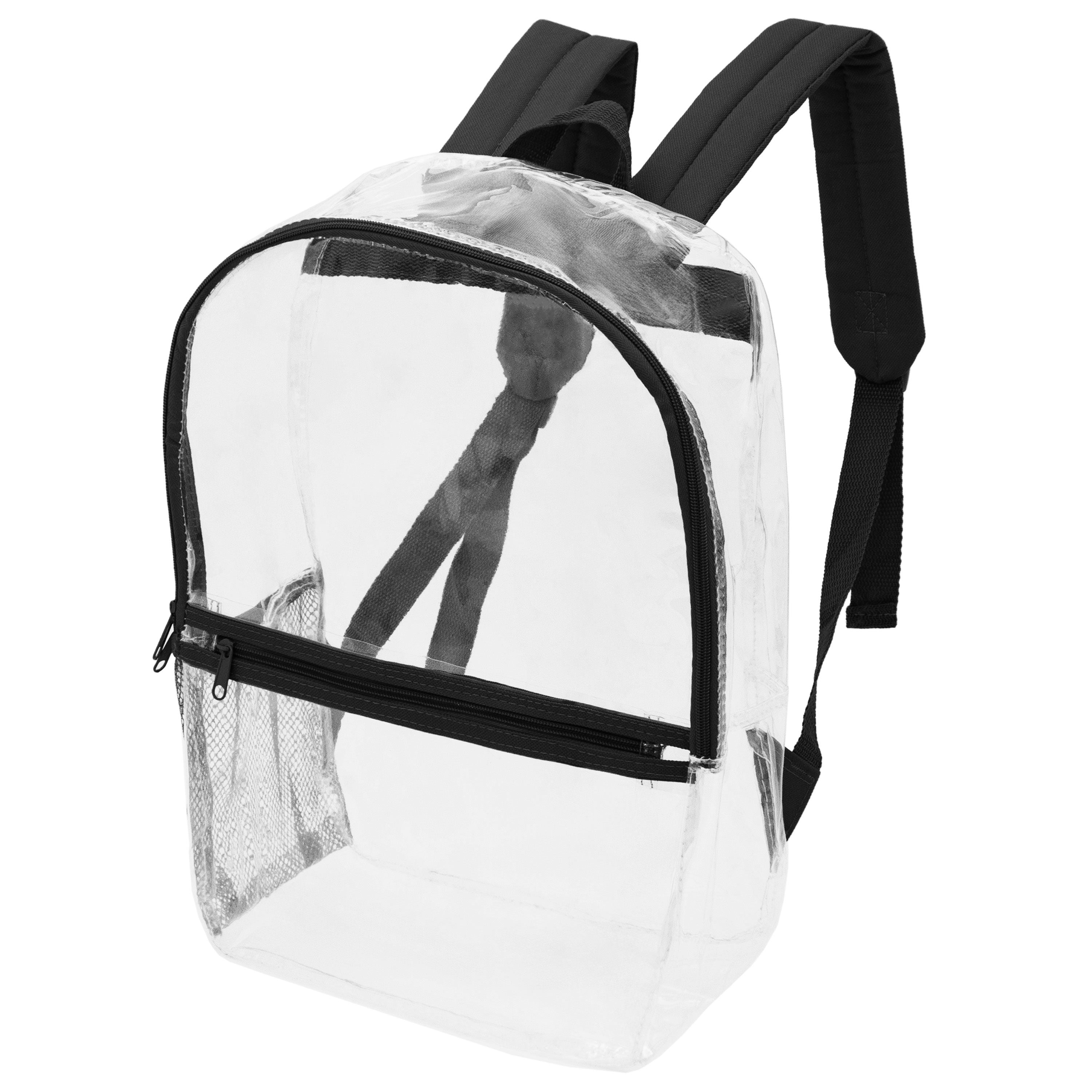 17" Clear Wholesale Backpacks with Black Trim & 12 Bulk School Supply Kits of Your Choice