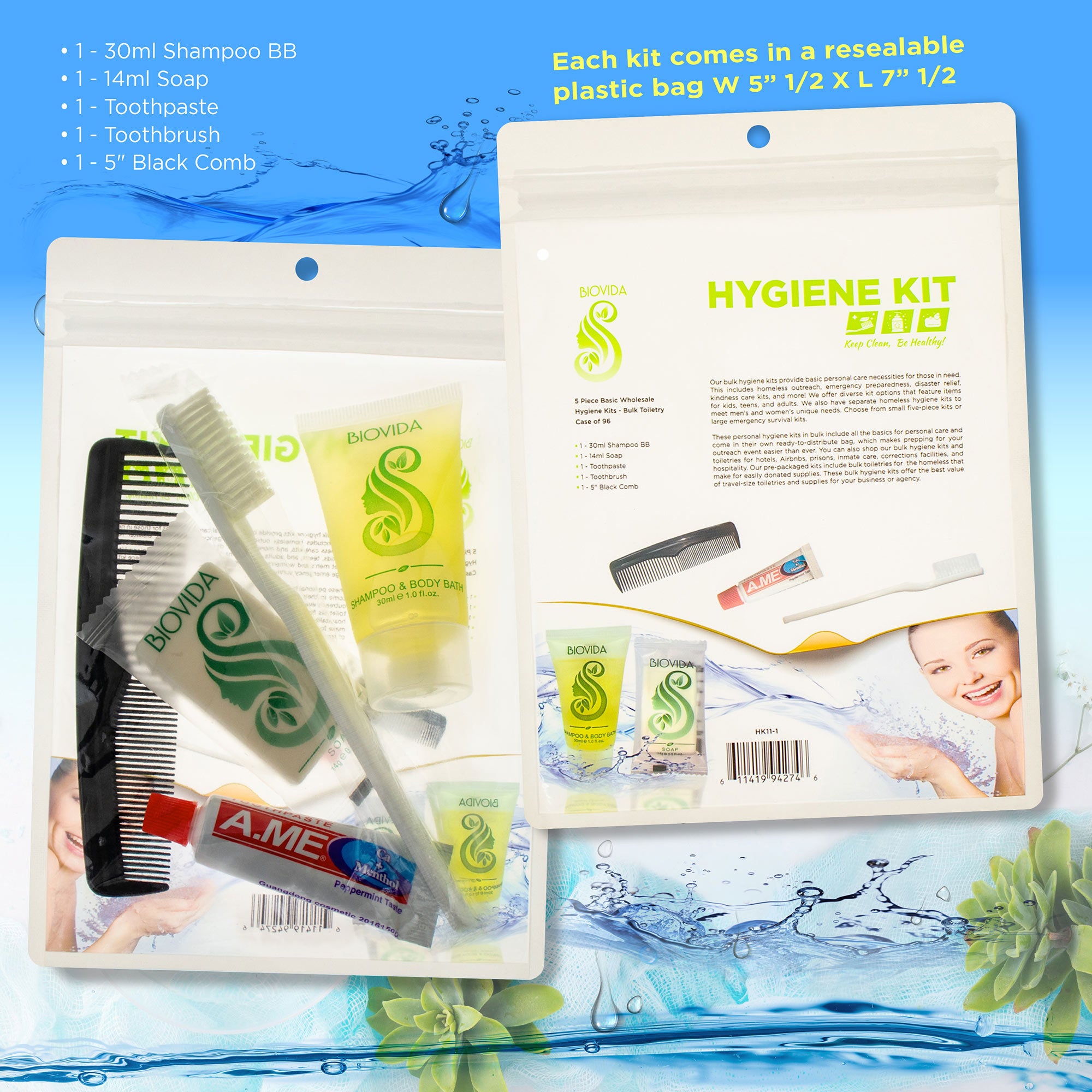wholesale hygiene kit with 5 toiletry travel items