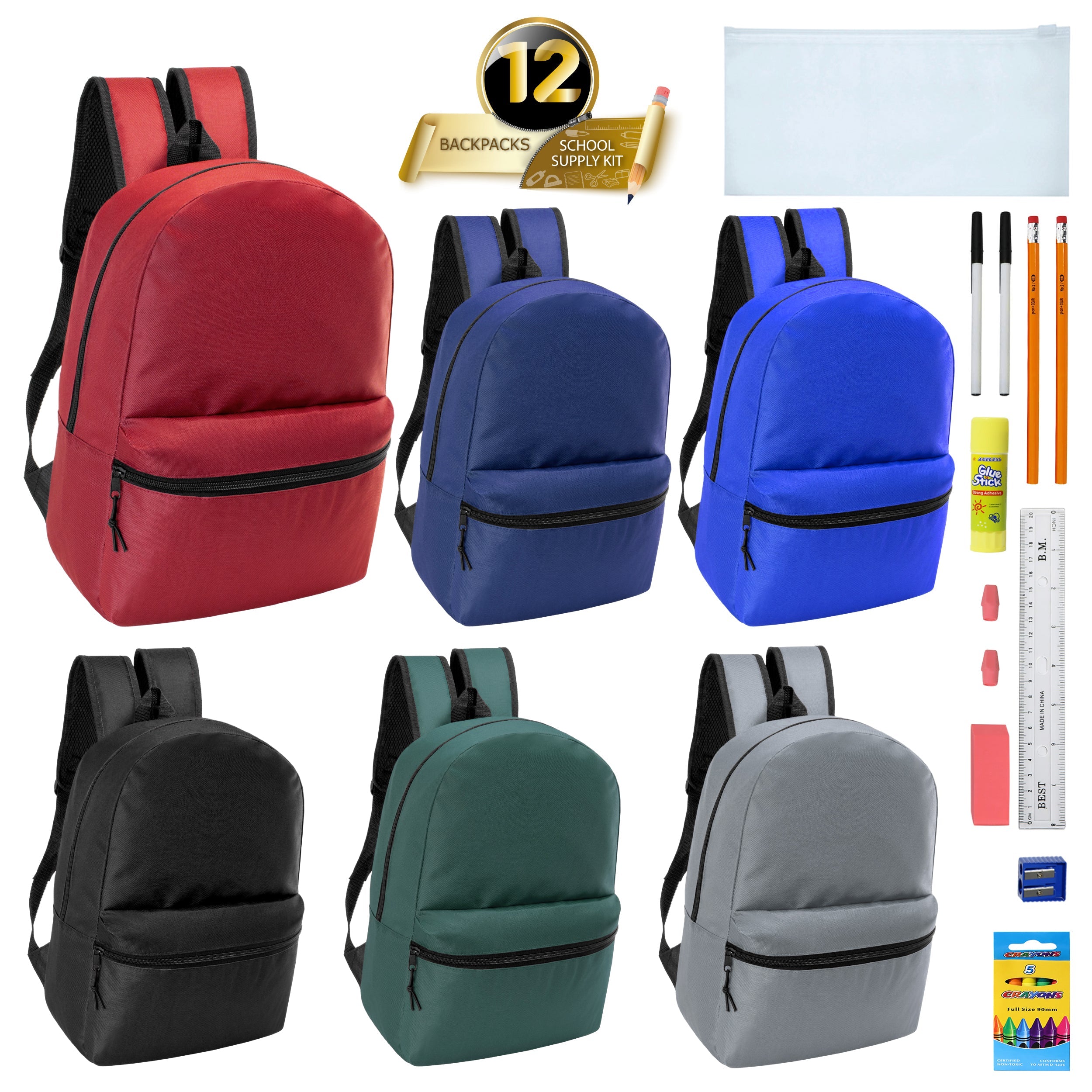 Wholesale 17" Backpacks in 6 Colors with School Supply Kits in Bulk Wholesale 17" Backpacks in 6 Colors with School Supply Kits in Bulk