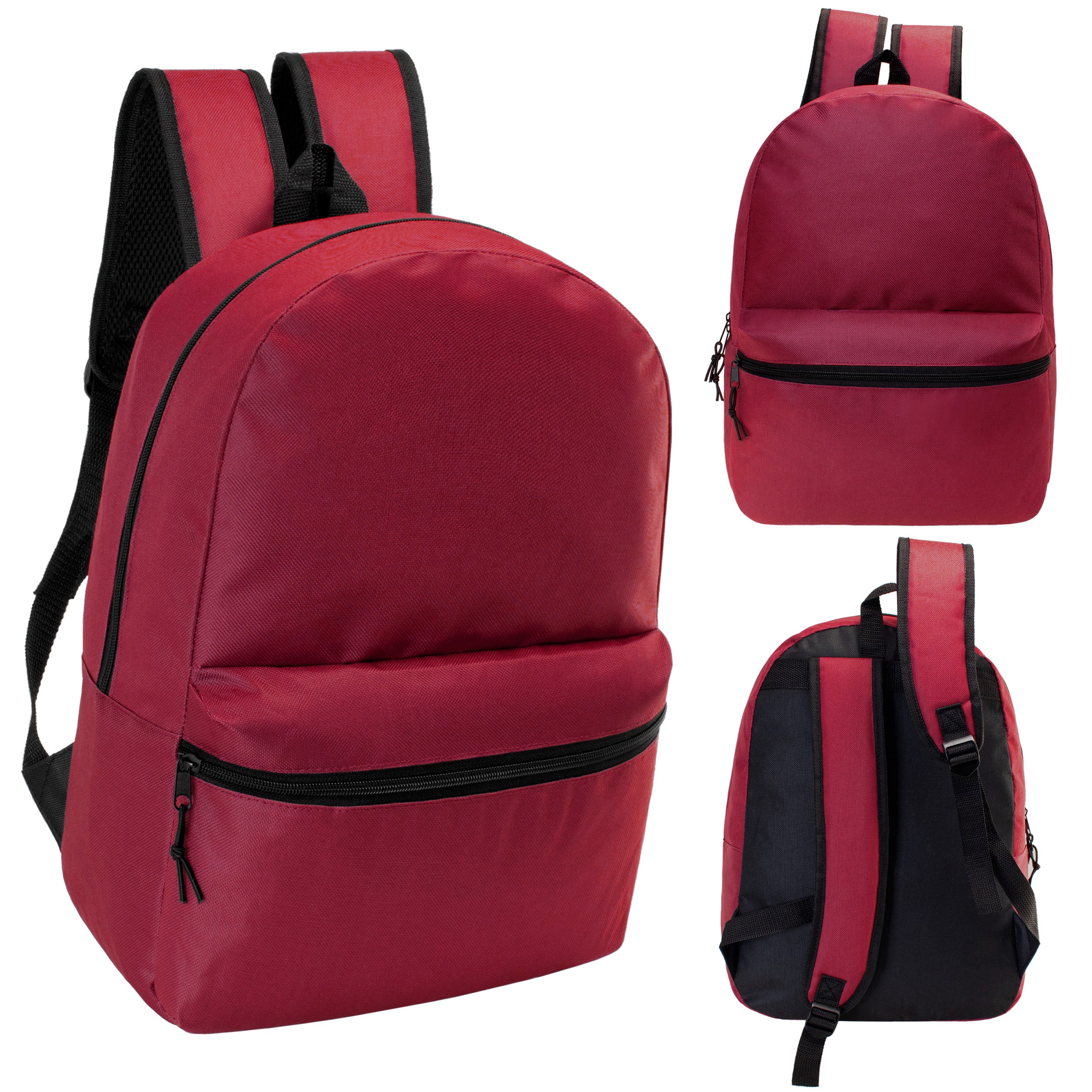 17" Kids Basic Wholesale Backpack in Dark Red - Bulk Case of 24 Backpacks