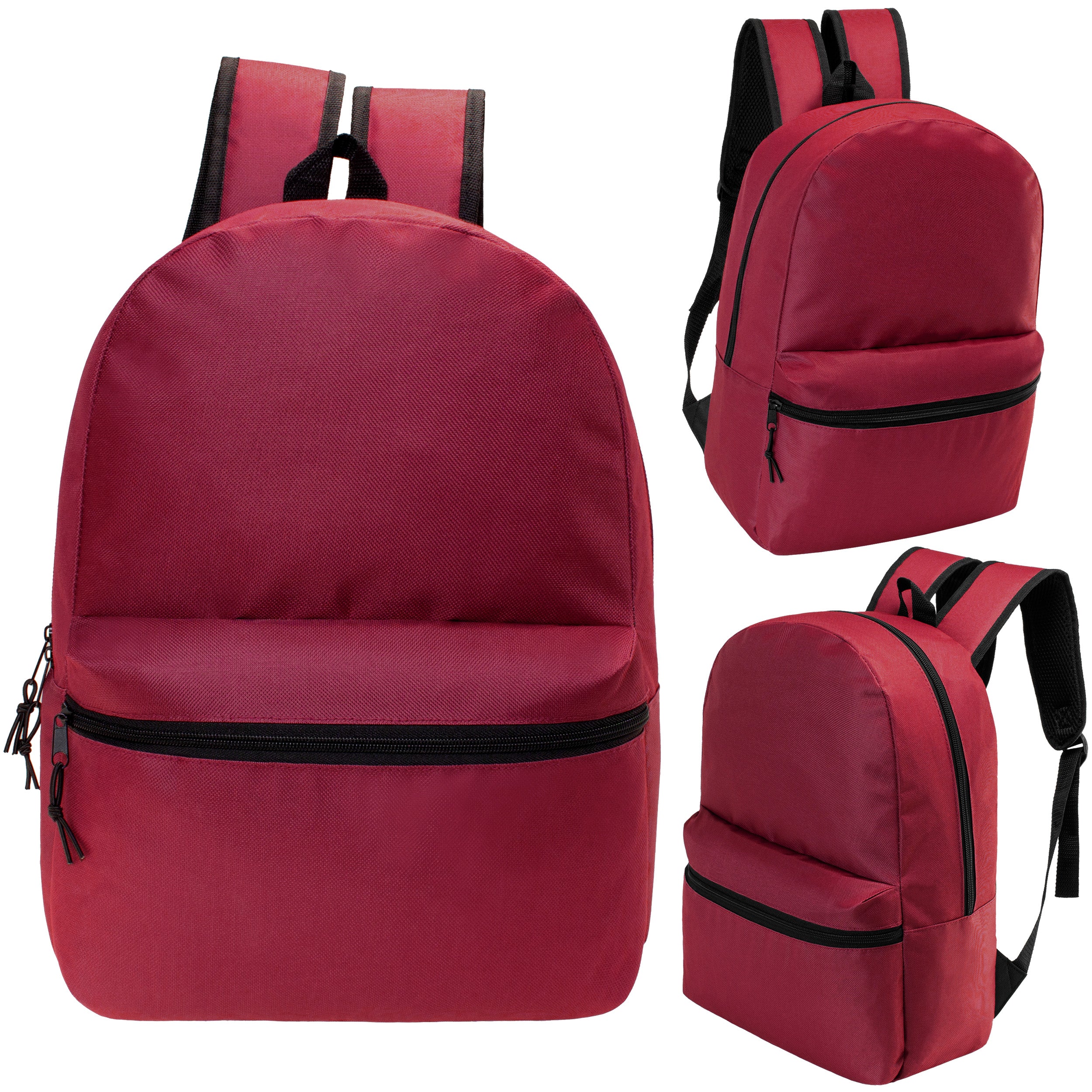 17" Kids Basic Wholesale Backpack in Dark Red - Bulk Case of 24 Backpacks