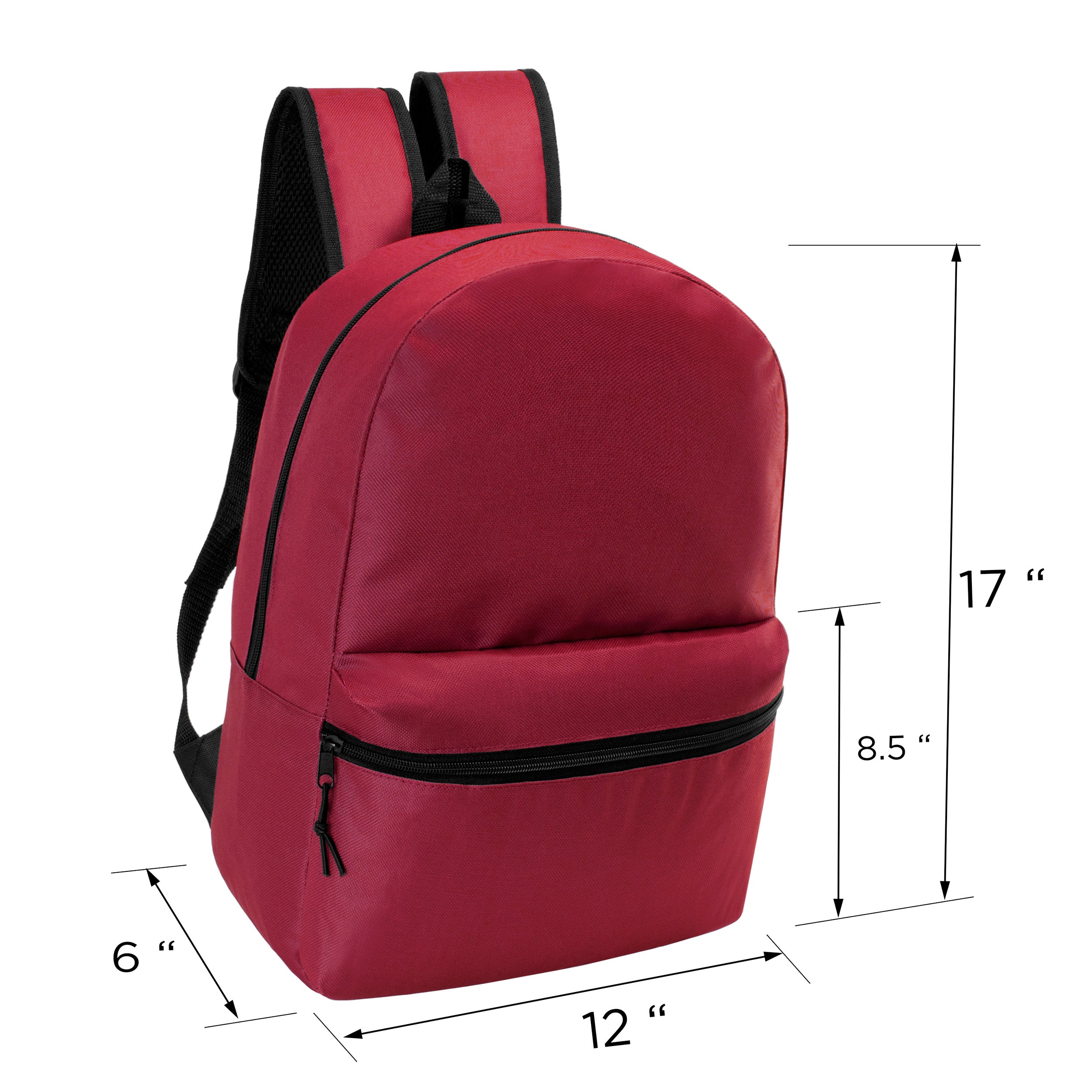 17" Kids Basic Wholesale Backpack in Dark Red - Bulk Case of 24 Backpacks