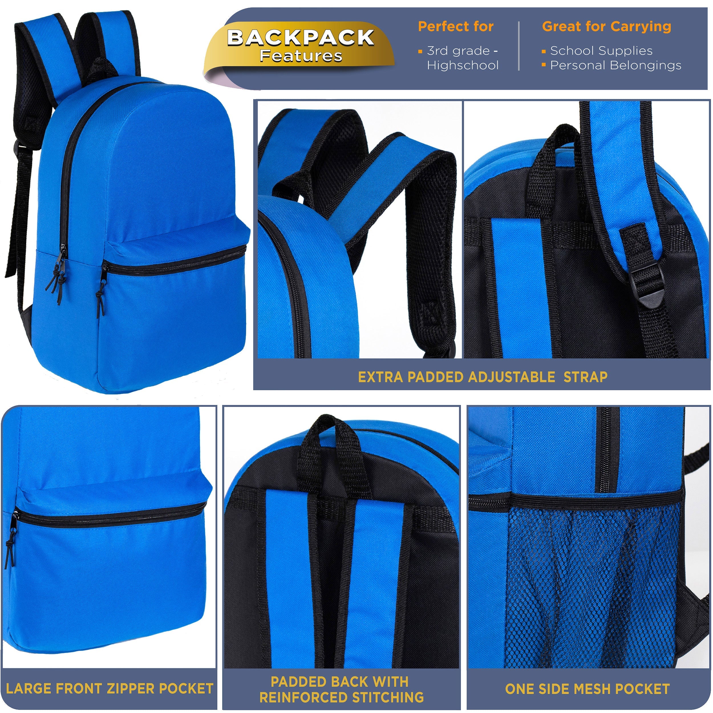 12 Basic 16" Backpacks in 12 Colors with a Side Pocket & Your Choice of 12 Bulk Hygiene Kits - Wholesale Care Package: Homeless, Emergency, Charity