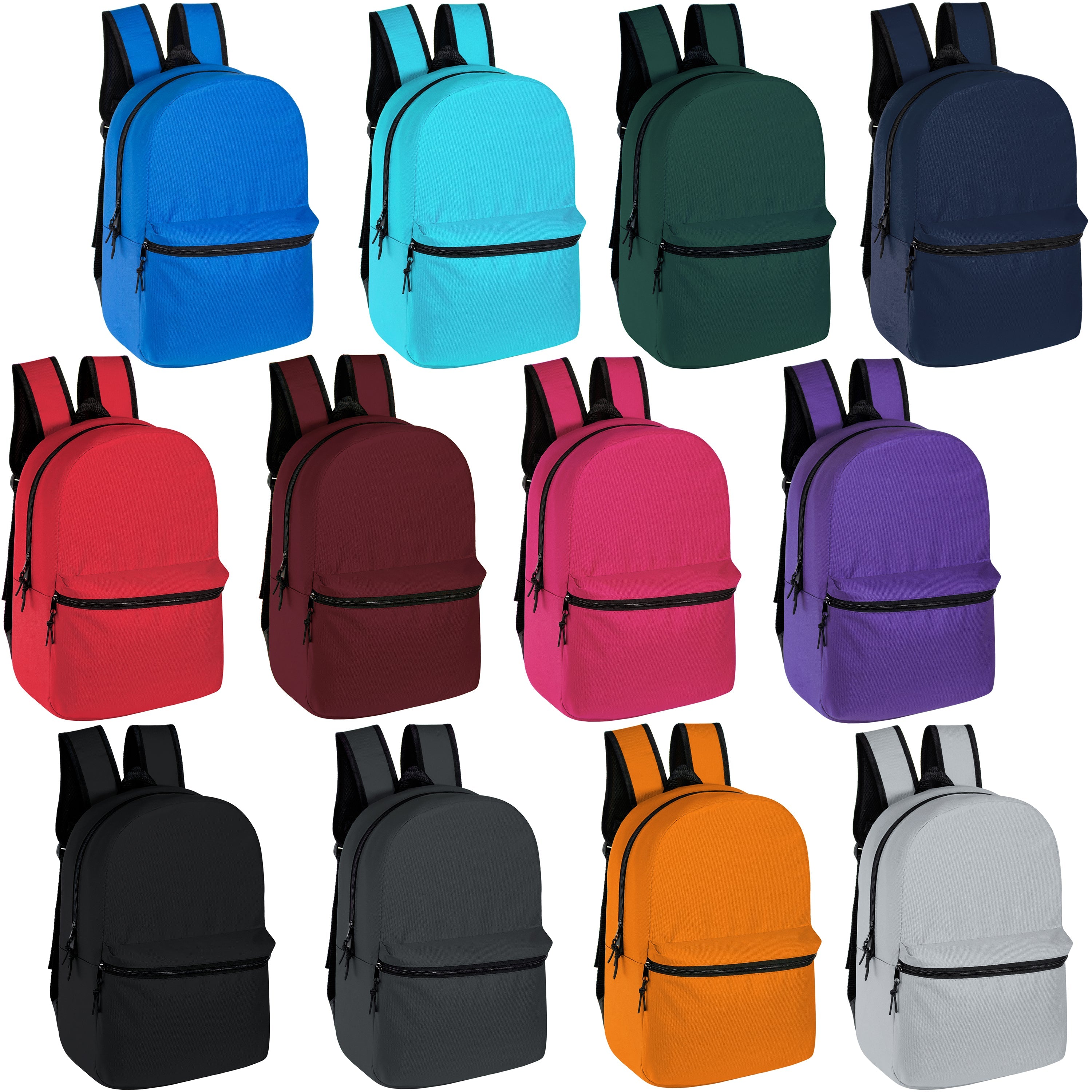 12 Classic 17" Backpacks in 12 Colors, 12 Winter Item Sets & Your Choice of 12 Bulk Hygiene Kits - Wholesale Homeless Care Package