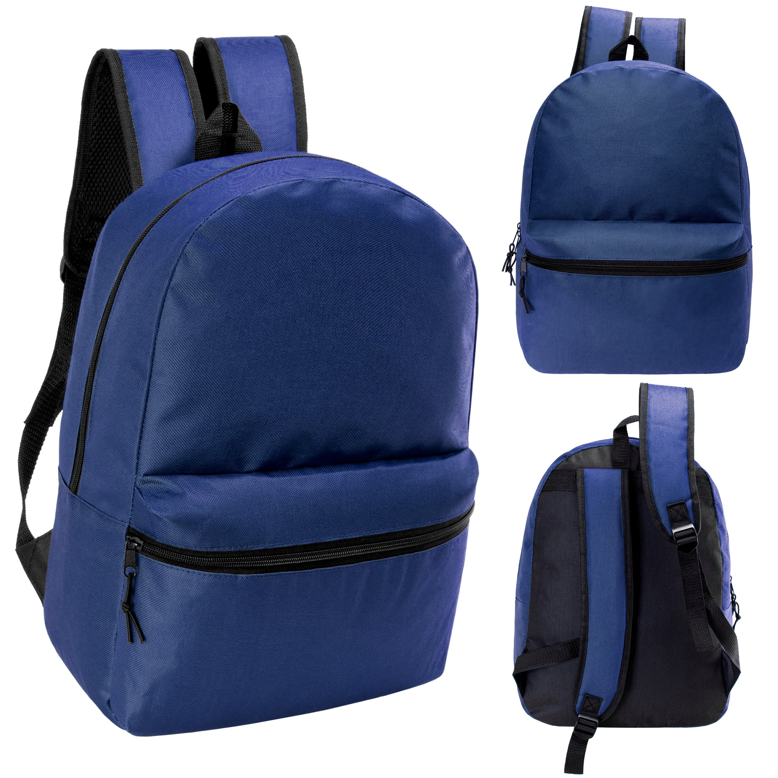 blue steel reinforced laptop backpack 17" Kids Basic Wholesale Backpack in Navy