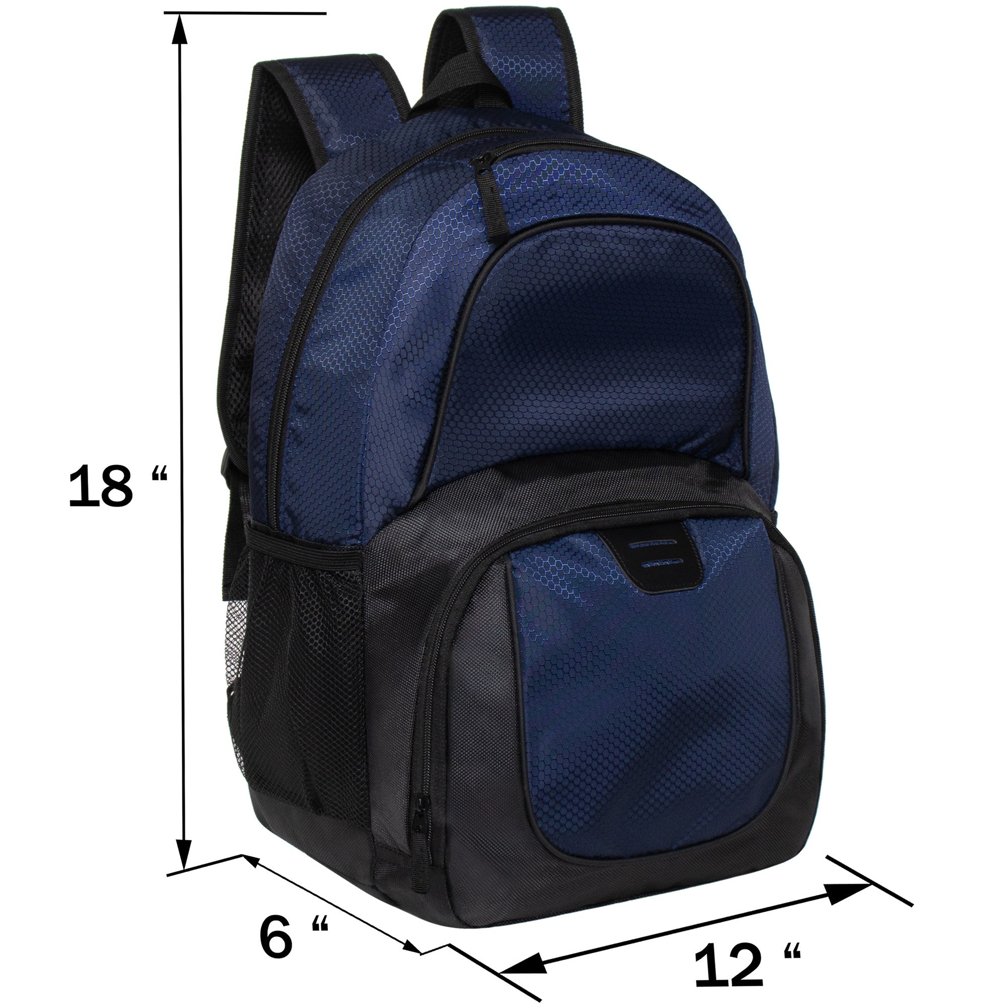 12 Deluxe Wholesale 18" Backpacks w/an Organizer & Laptop Sleeve & 12 Bulk School Supply Kits of Your Choice