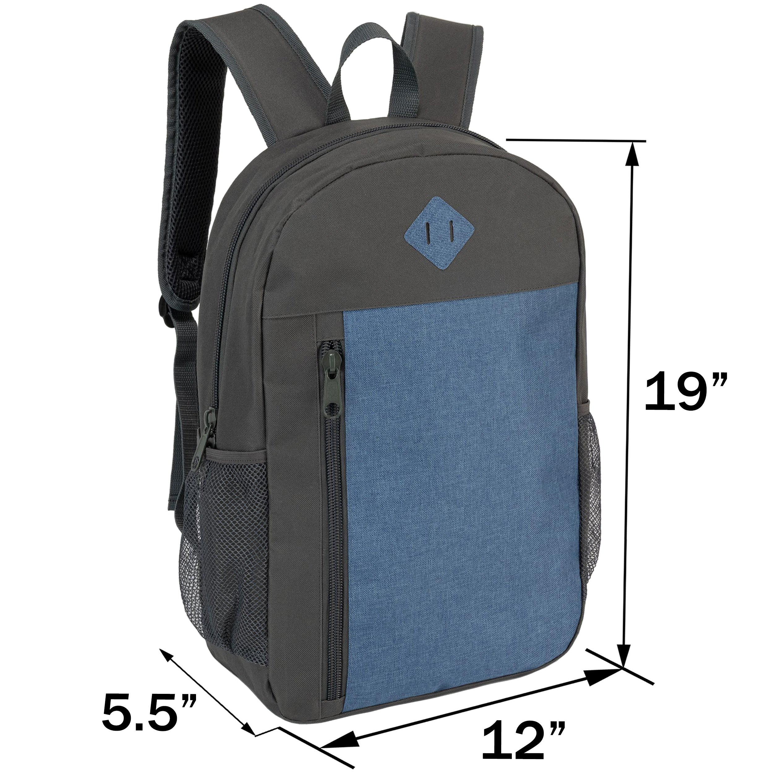 19" Multi Color Wholesale Backpack | Padded Back | Mesh Side Pockets - Bulk Case of 24